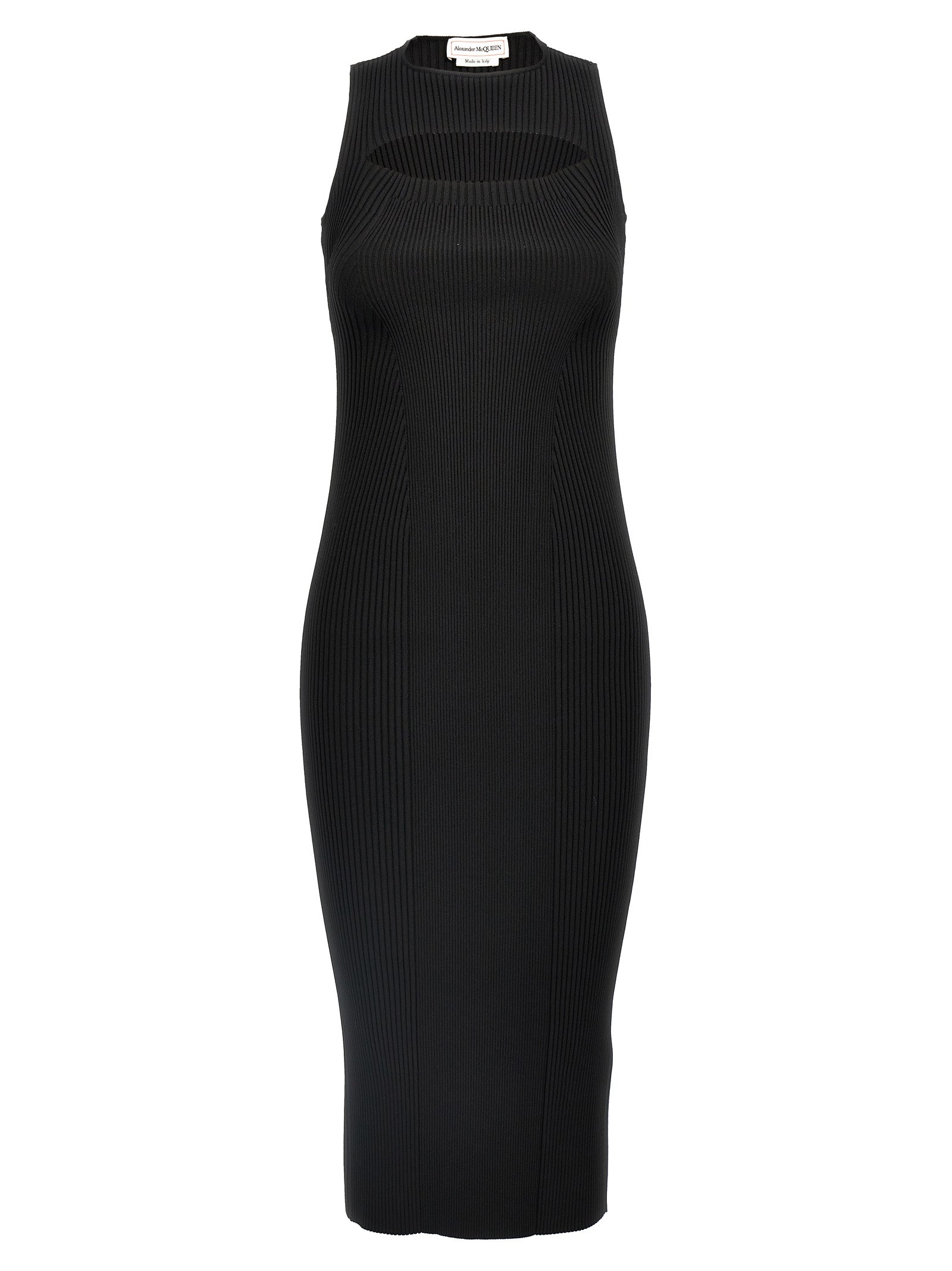 Alexander Mcqueen-Ribbed Knit Dress Abiti Nero-Donna