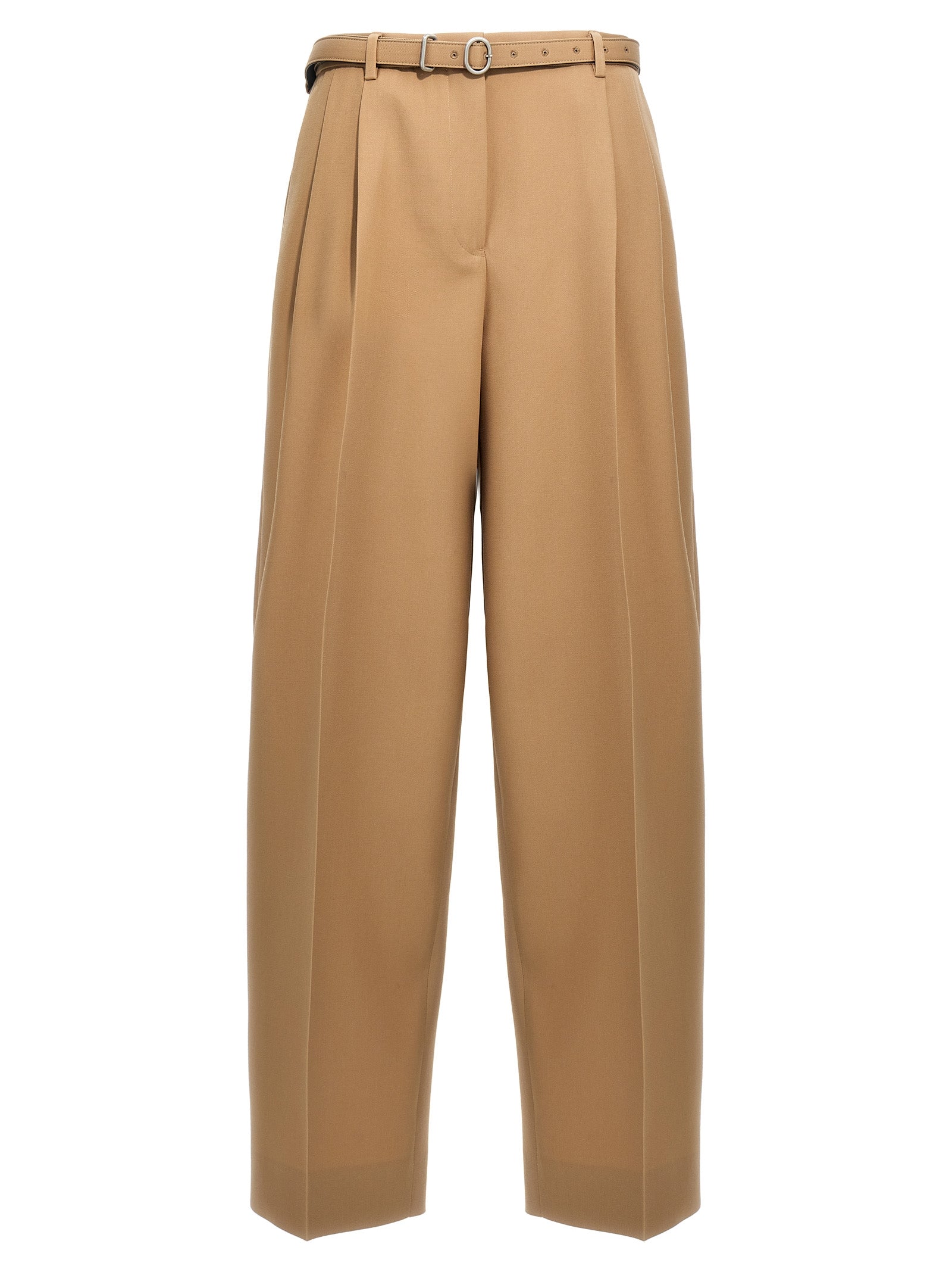 Jil Sander-Gabardine Belt Pantaloni Beige-Donna