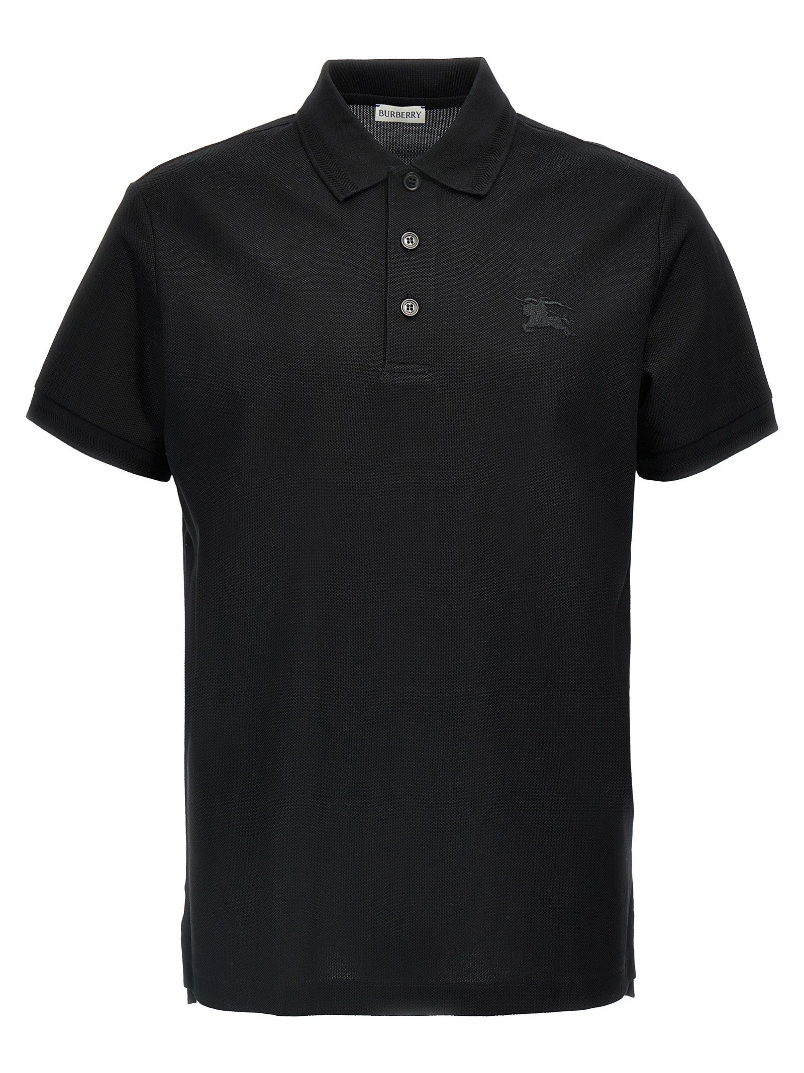 Burberry-Logo Embroidery Shirt Polo Nero-Uomo