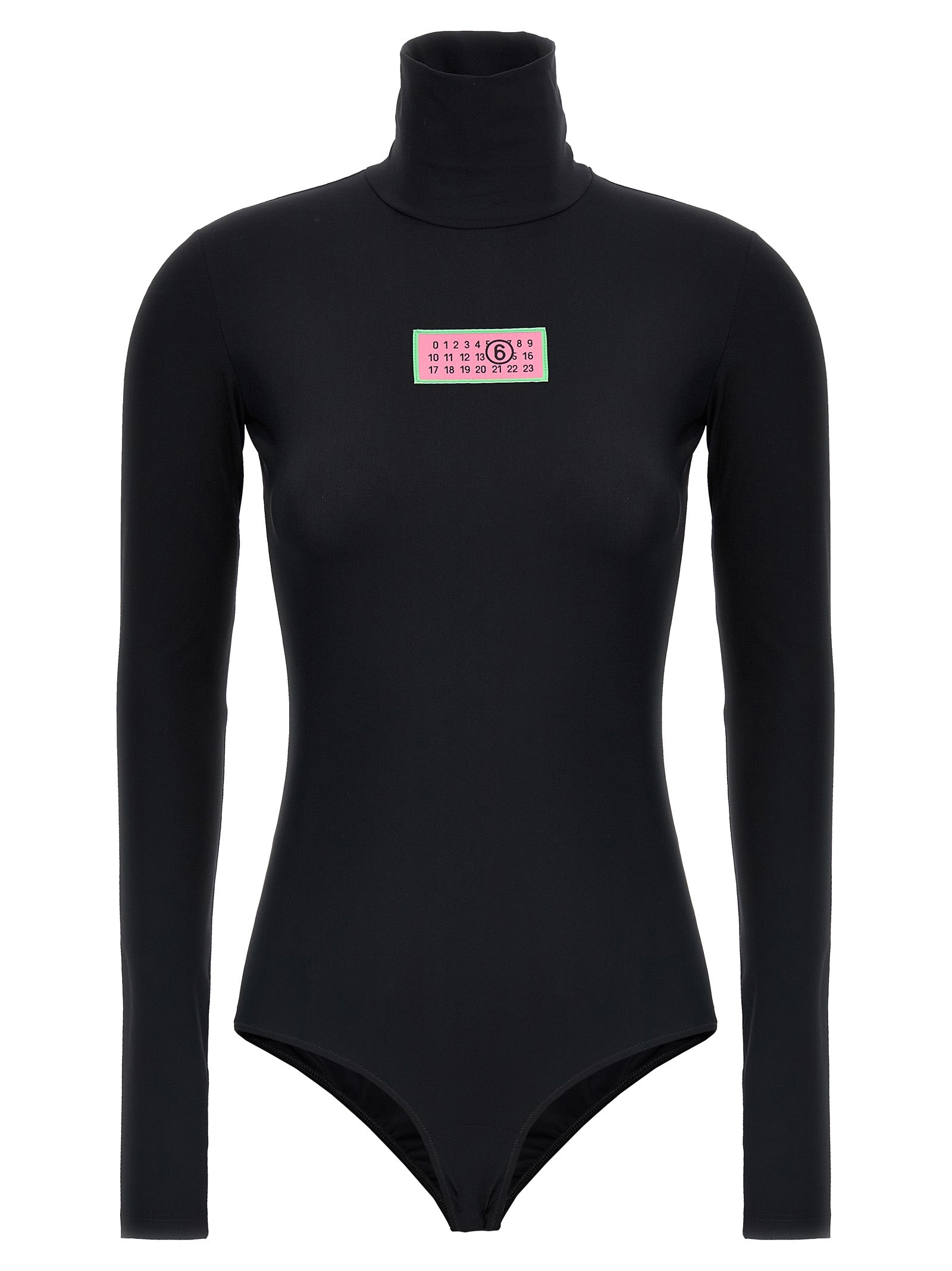 Mm6 Maison Margiela-Logo Label Bodysuit Intimo Nero-Donna