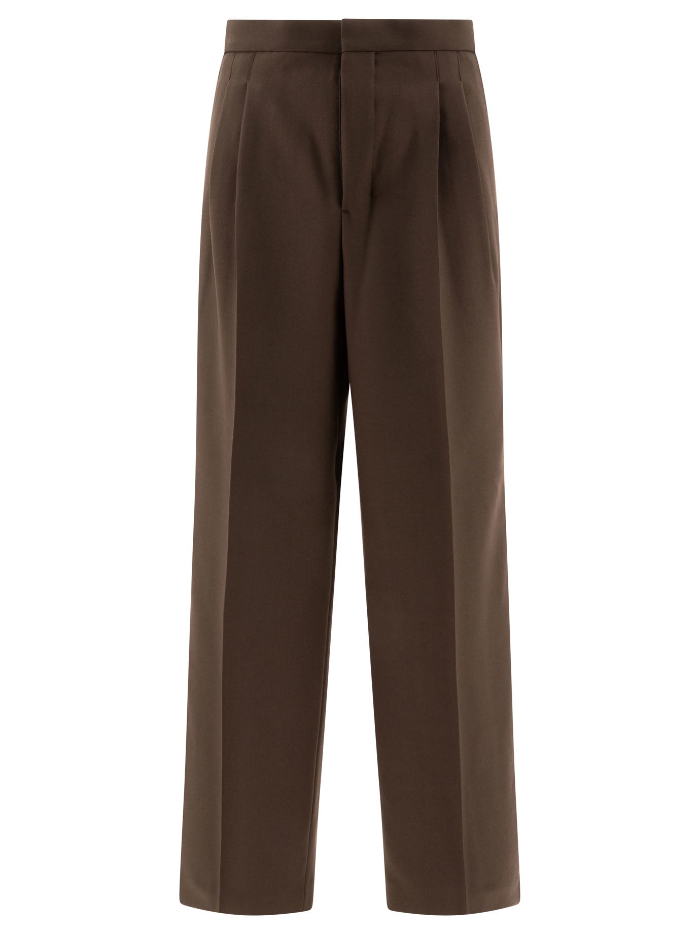 Ami Paris-Wool Gabardine Trousers Marrone-Uomo