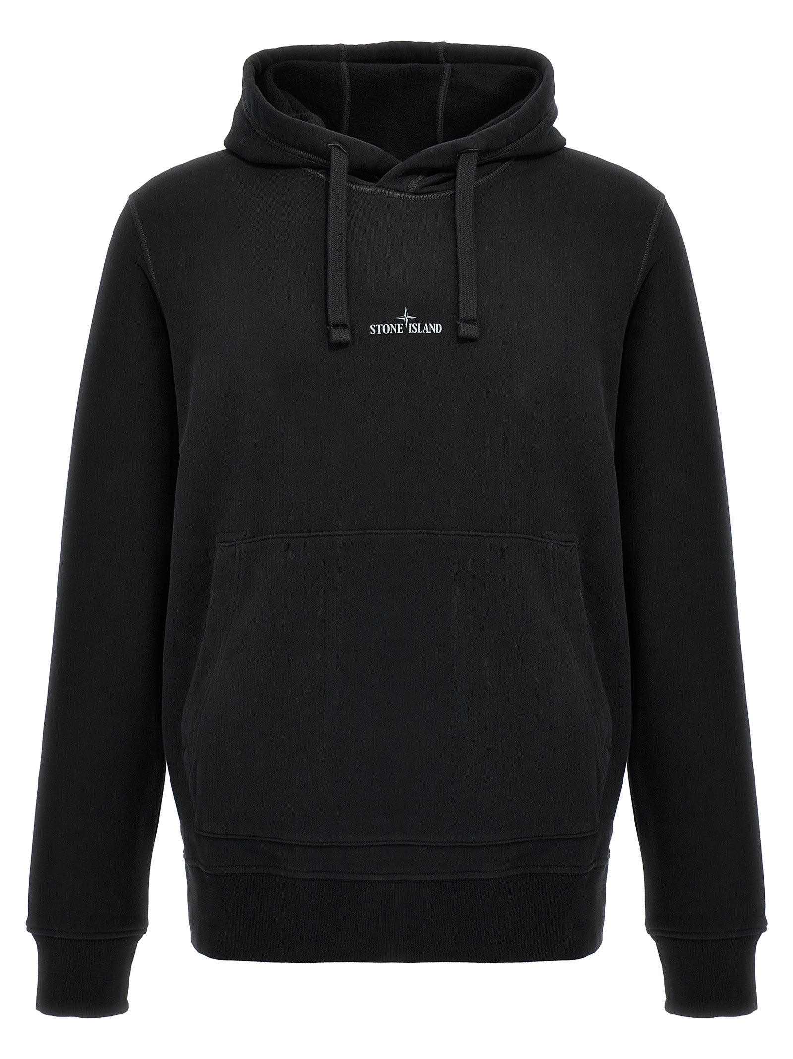 Stone Island-Logo Embroidery Hoodie Felpe Nero-Uomo