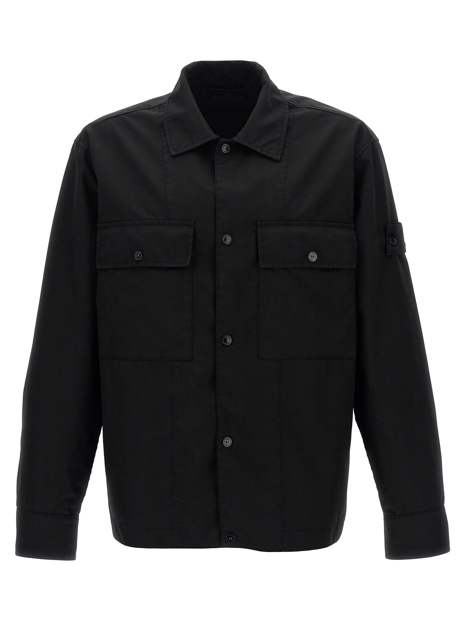 Stone Island-Logo Patch Overshirt Camicie Nero-Uomo