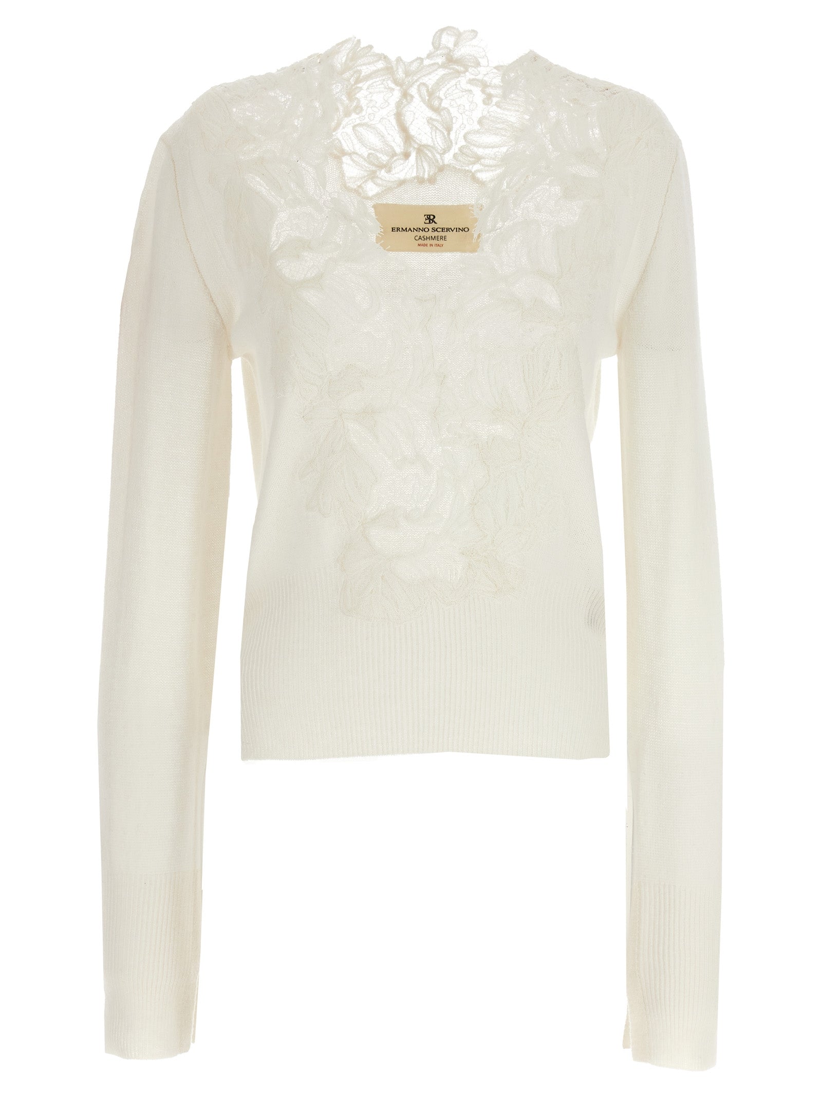 Ermanno Scervino-Lace Insert Sweater Maglioni Bianco-Donna