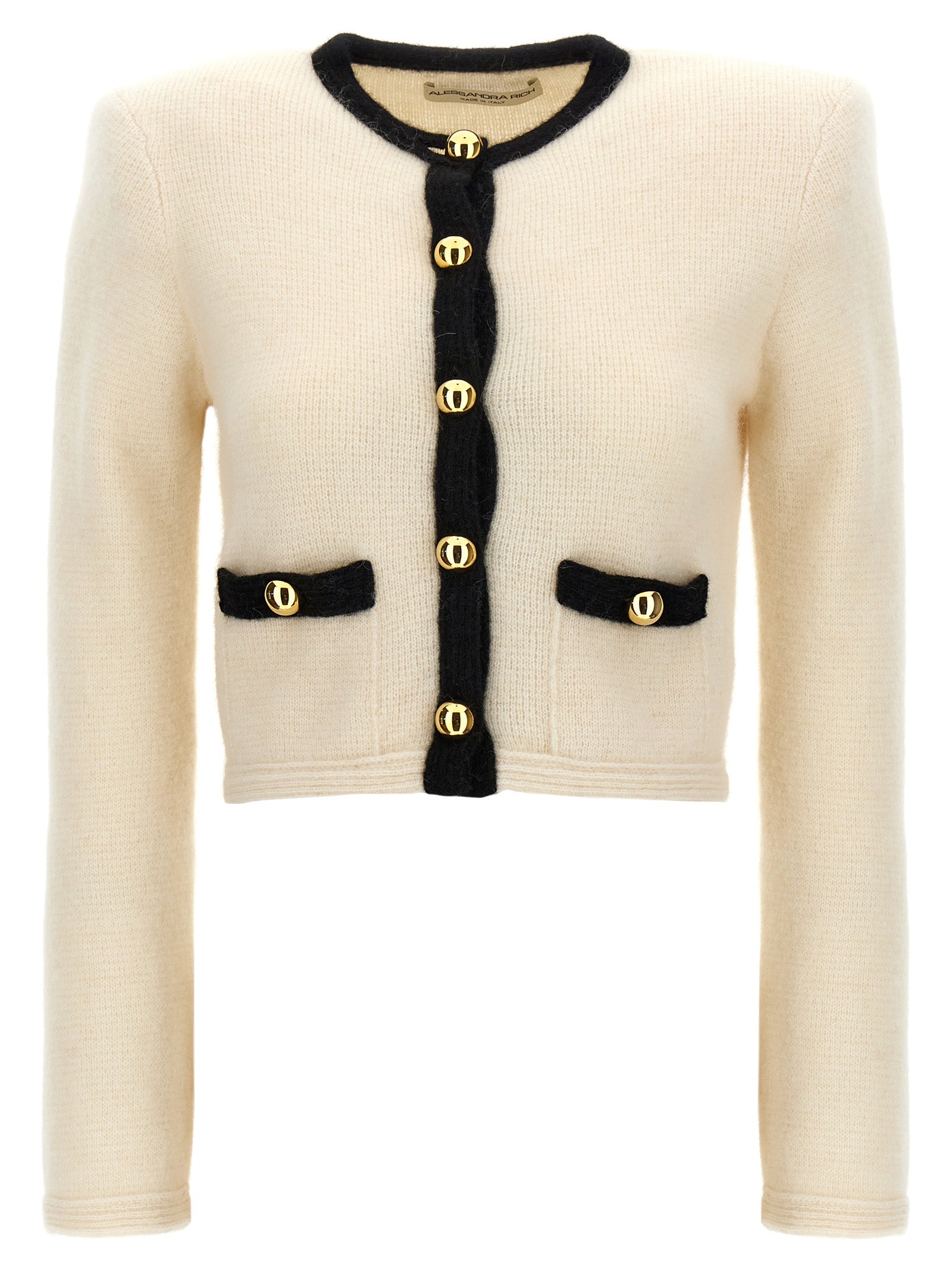 Alessandra Rich-Alpaca Cropped Cardigan Maglioni Bianco/Nero-Donna