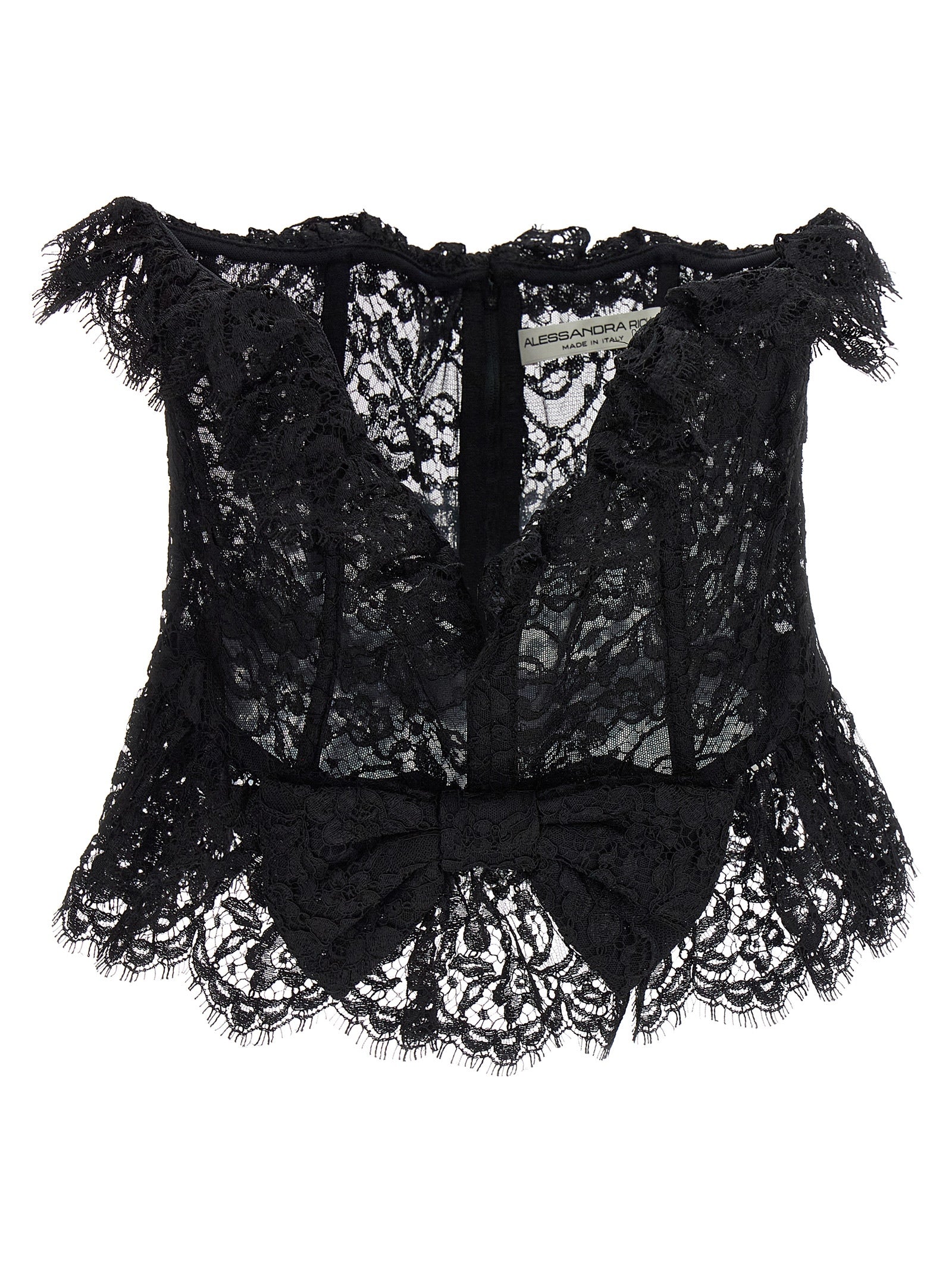 Alessandra Rich-Lace Bow Bustier Top Top Nero-Donna