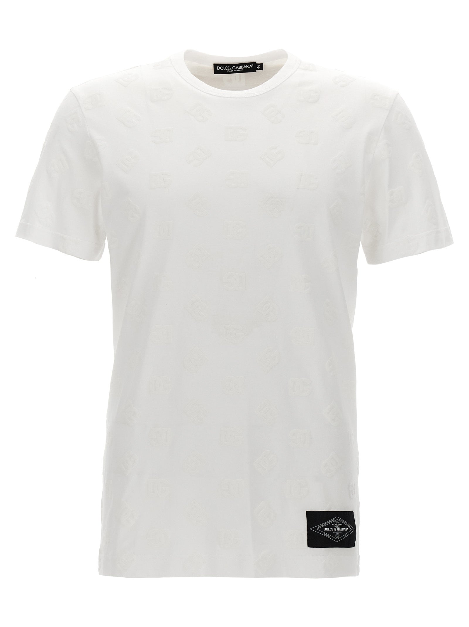 Dolce & Gabbana-Flocked Logo T Shirt Bianco-Uomo