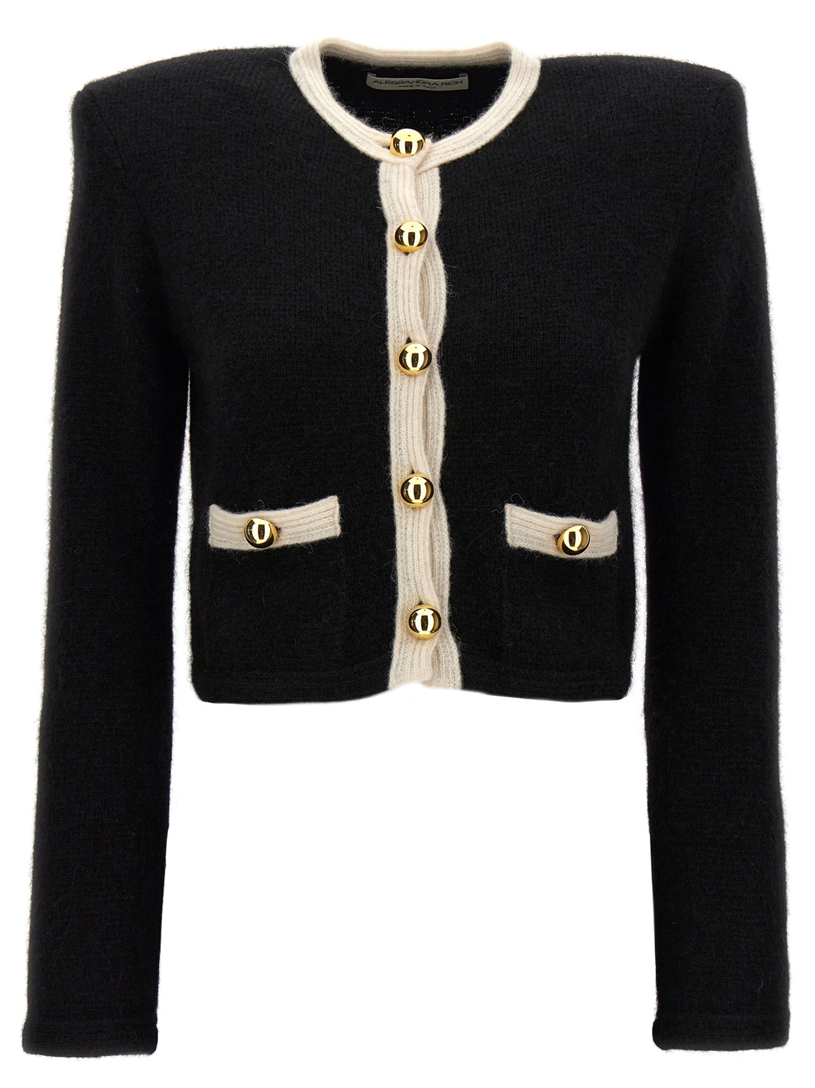 Alessandra Rich-Alpaca Cropped Cardigan Maglioni Nero-Donna