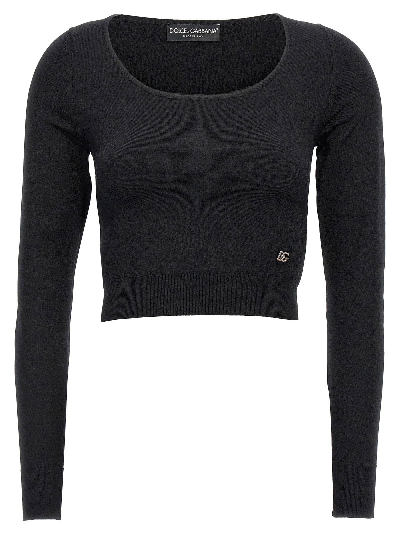 Dolce & Gabbana-Logo Cropped Sweater Maglioni Nero-Donna