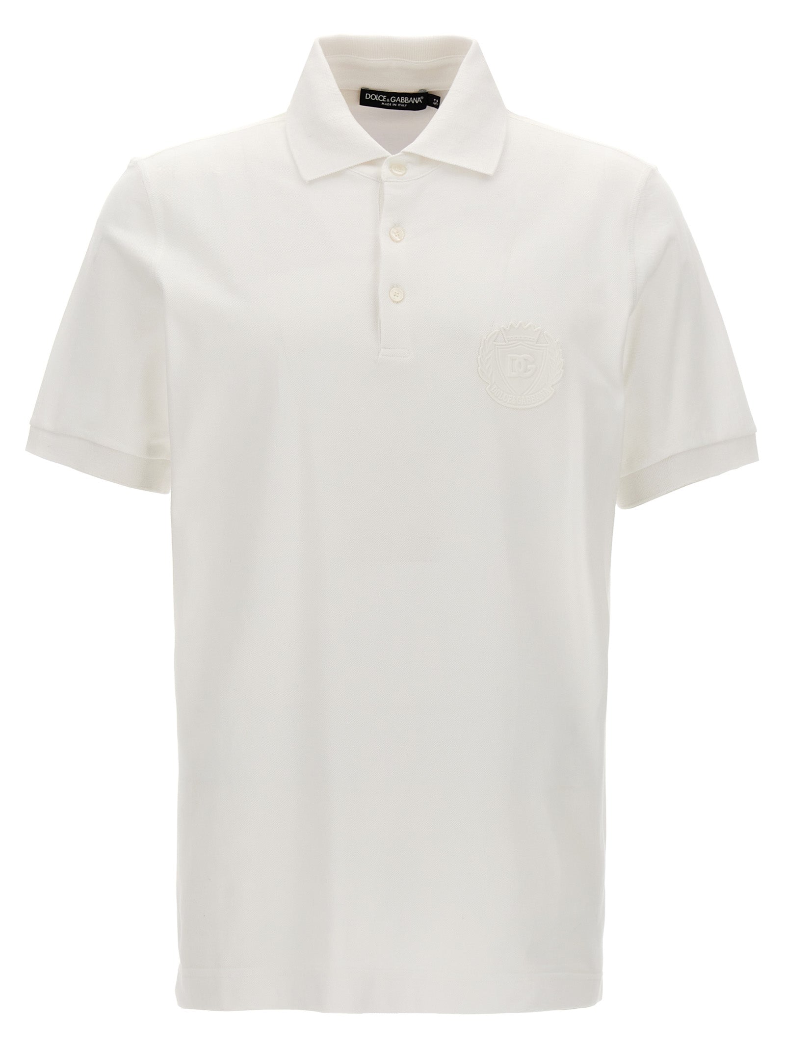 Dolce & Gabbana-Logo Patch Shirt Polo Bianco-Uomo