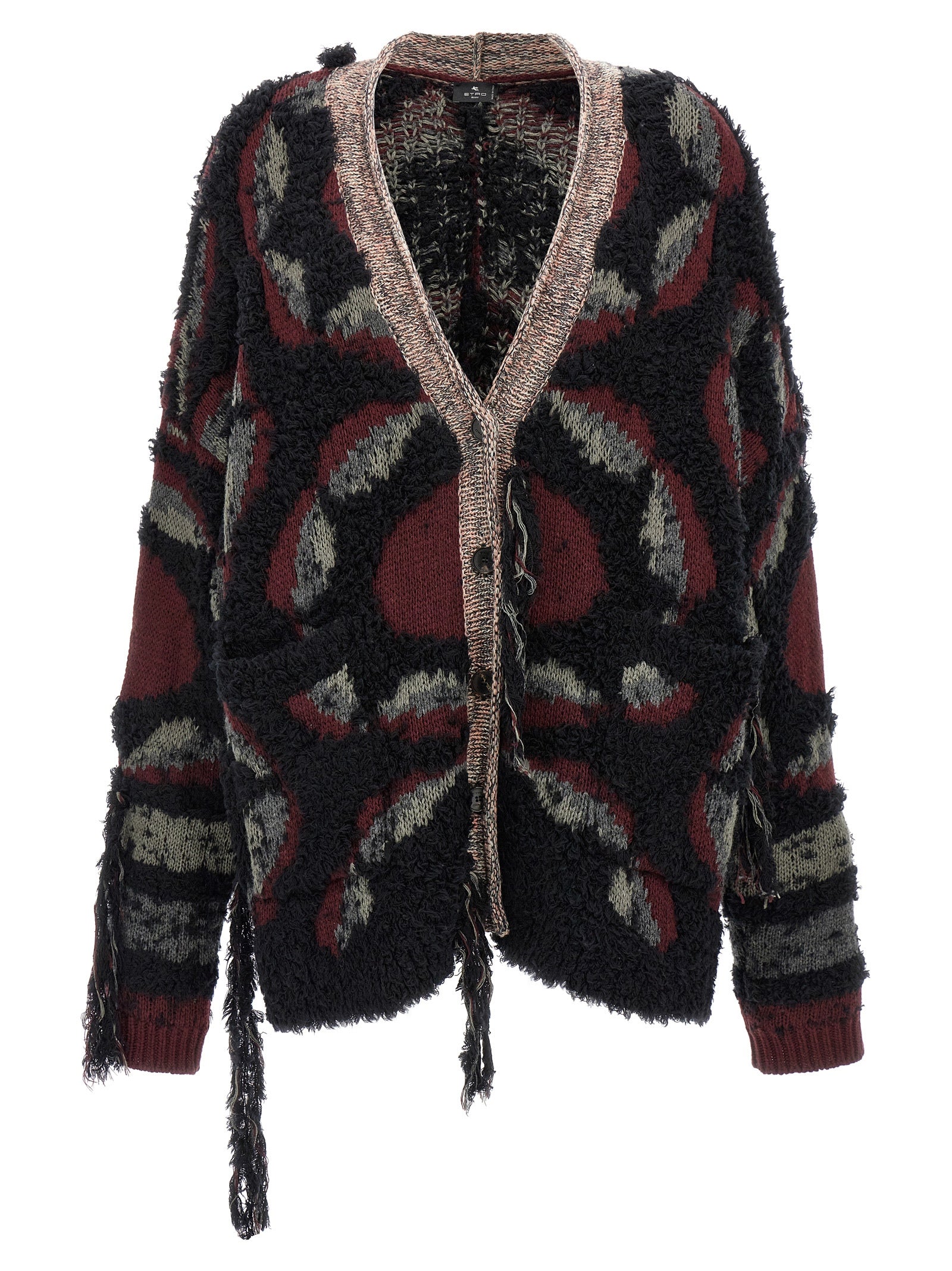 Etro-Fringed Oversized Cardigan Maglioni Multicolor-Donna