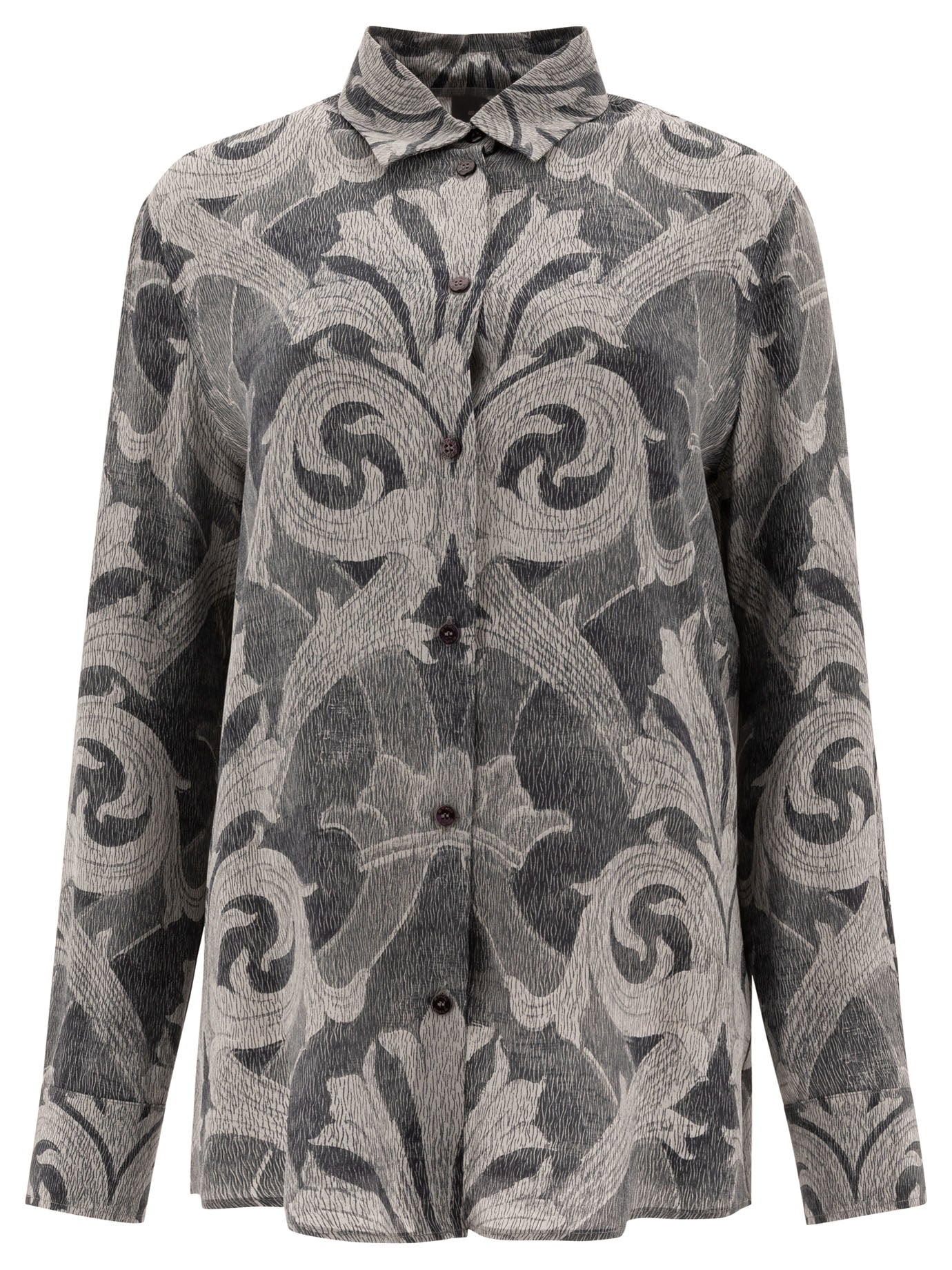 Etro-Printed Silk Shirt Shirts Grey-Donna