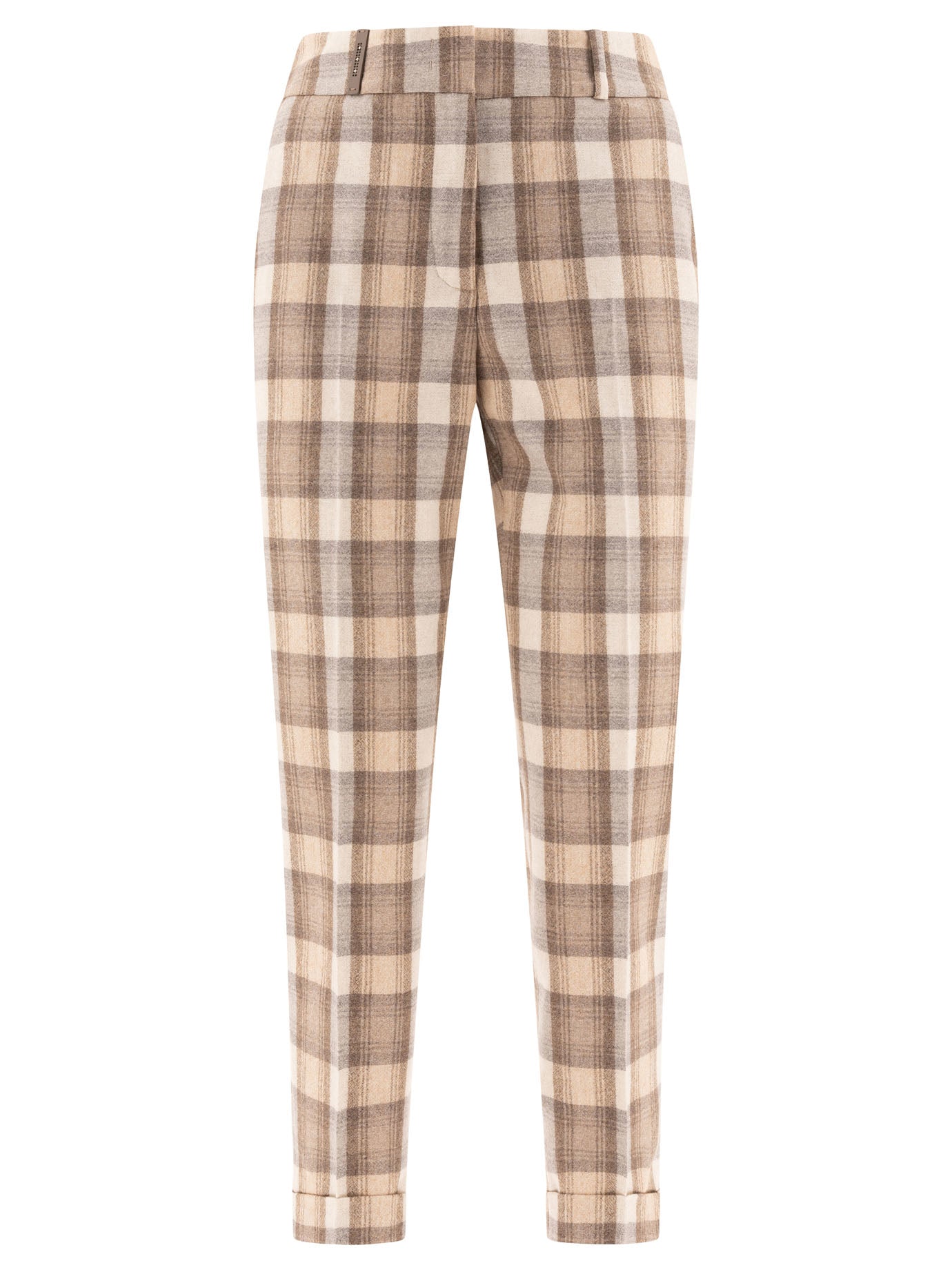 Peserico-Check Wool Trousers Beige-Donna