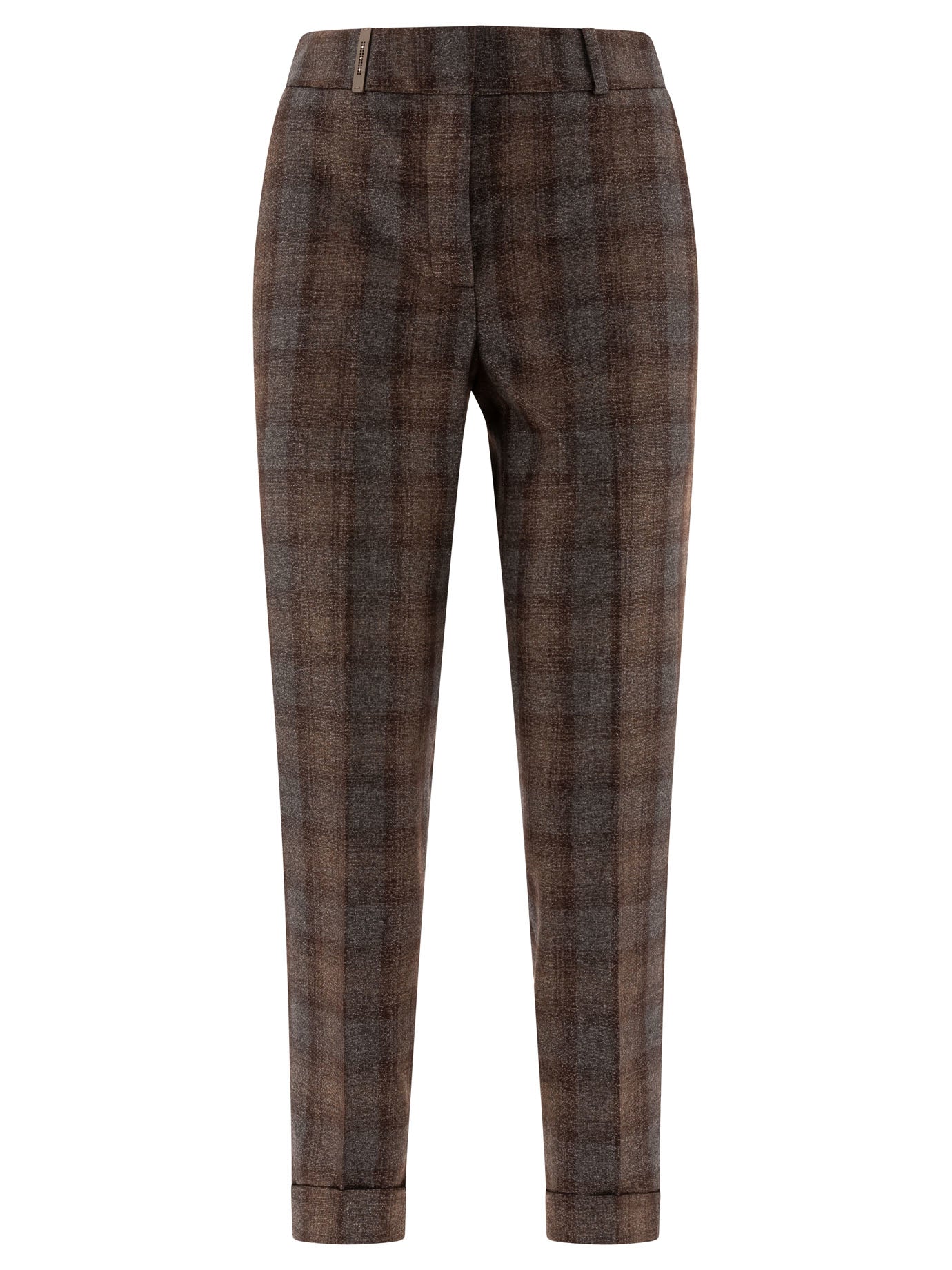 Peserico-Check Wool Trousers Marrone-Donna