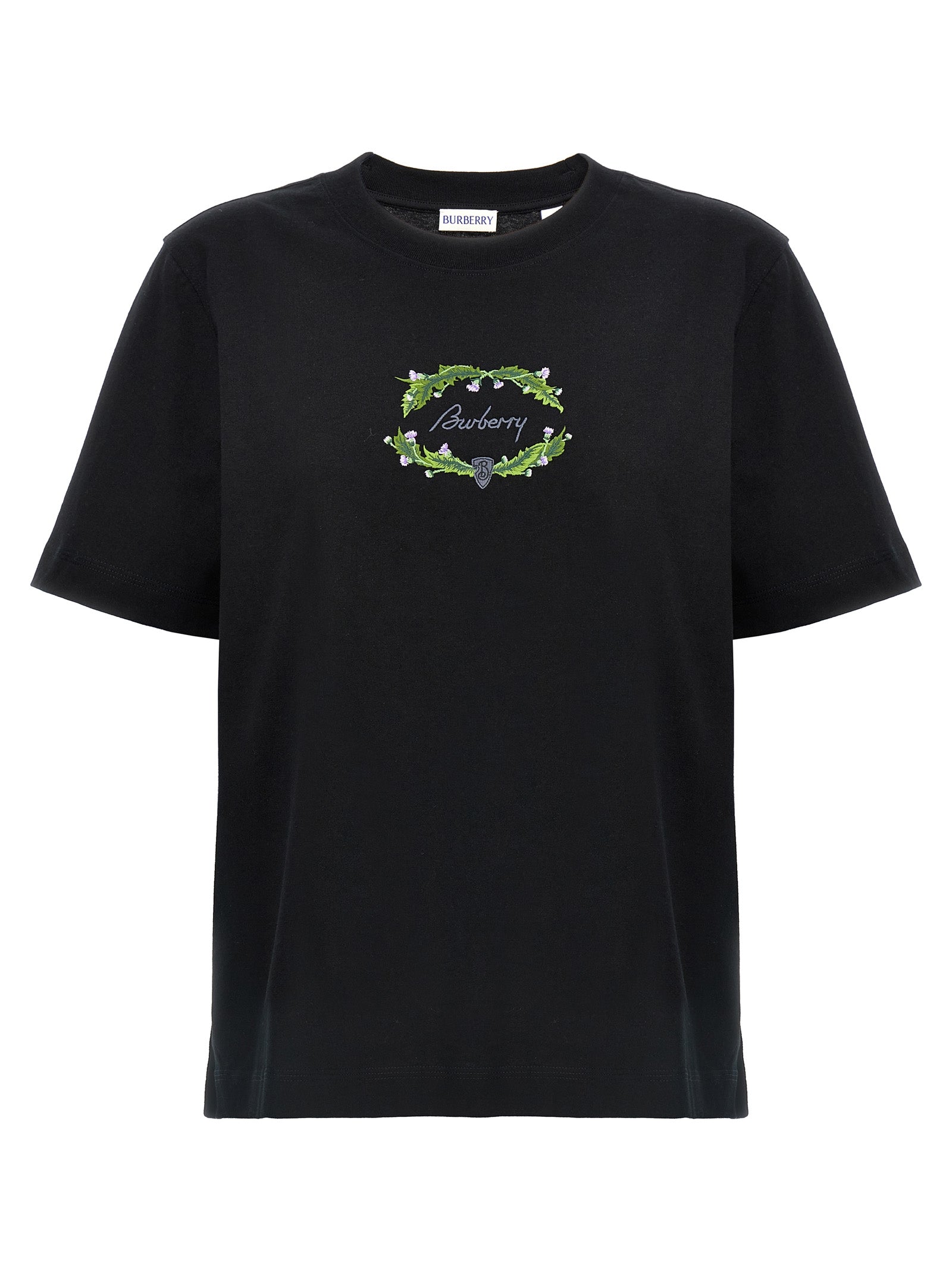 Burberry-Logo Embroidery T Shirt Nero-Donna