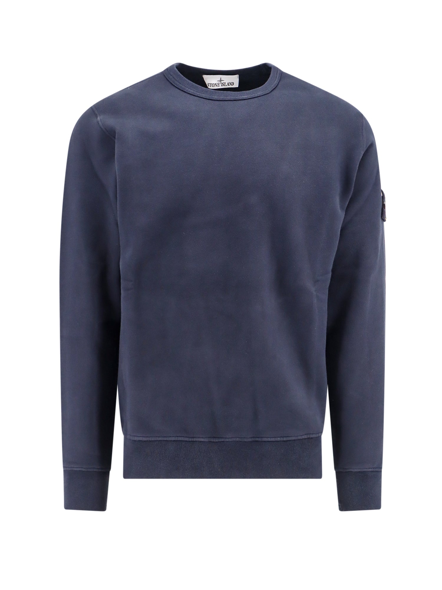 Stone Island-Felpa in cotone organico con patch Logo amovibile-Uomo