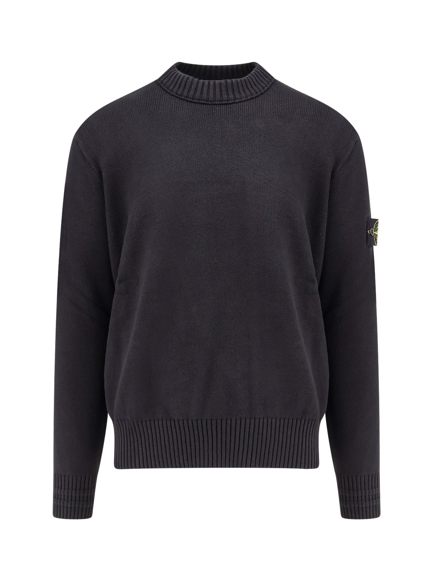 Stone Island-Maglia in misto cotone con patch logo amovibile-Uomo