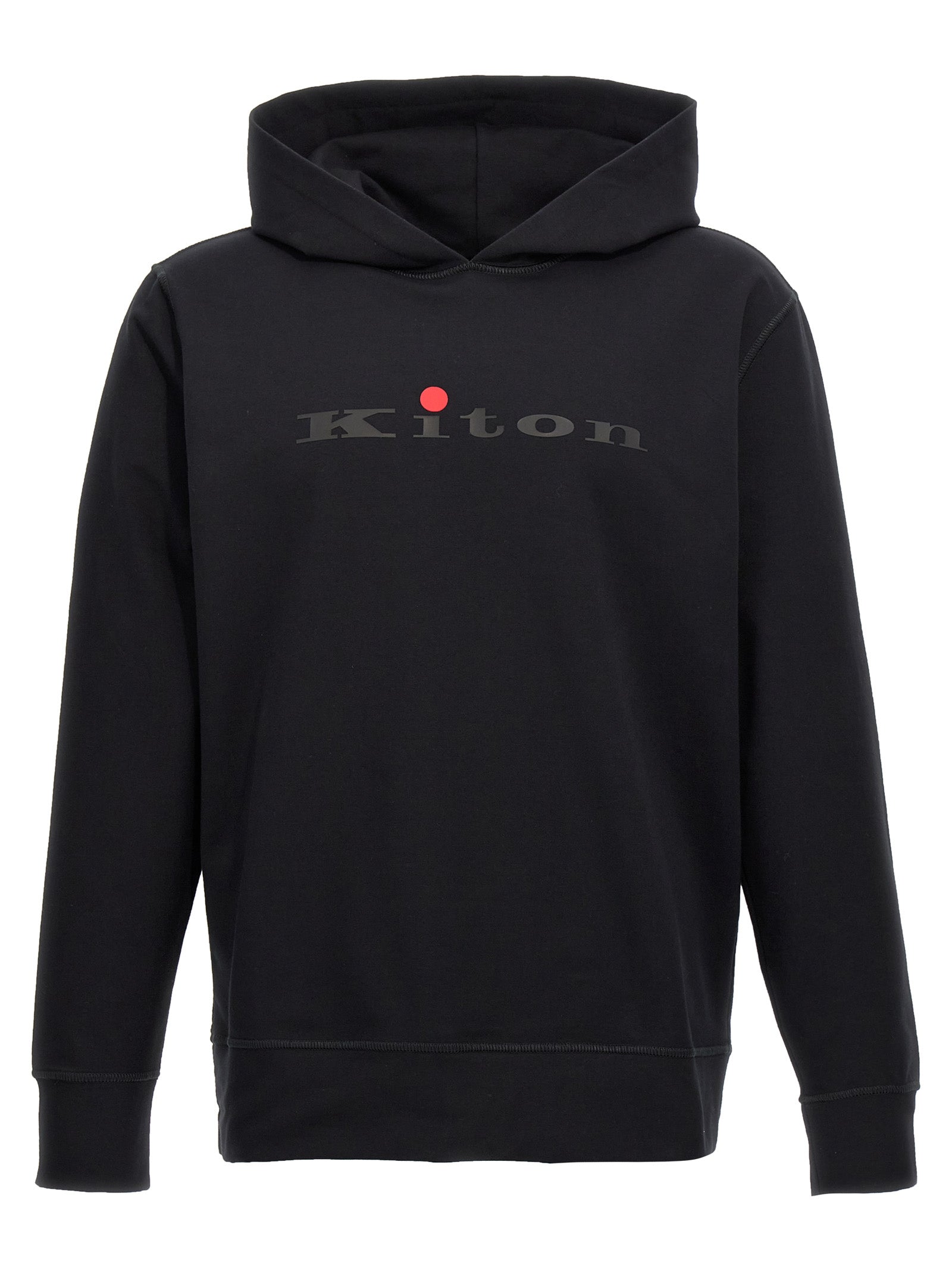 Kiton-Logo Print Hoodie Felpe Nero-Uomo