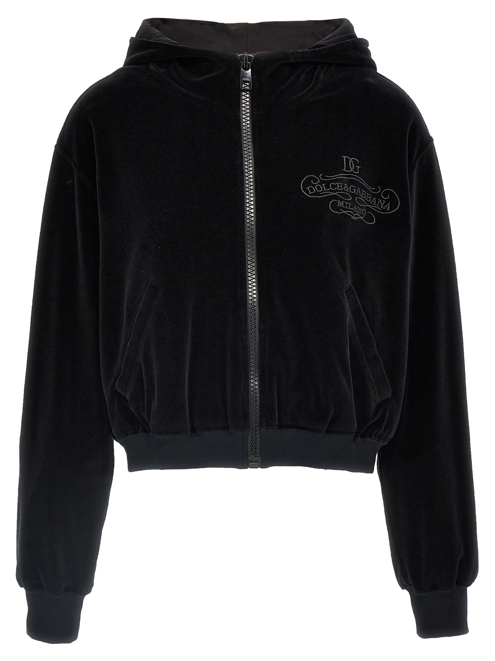 Dolce & Gabbana-Logo Embroidery Chenille Hoodie Felpe Nero-Donna