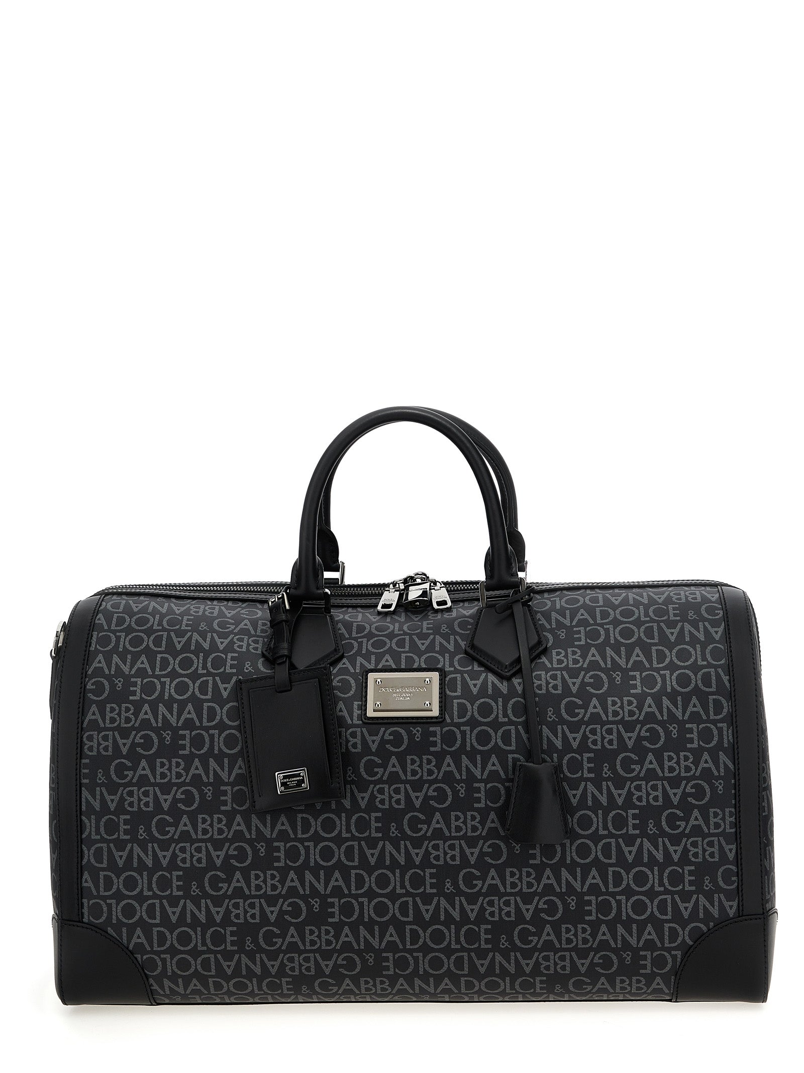 Dolce & Gabbana-Smeared Jacquard Duffel Bag Lifestyle Nero-Uomo