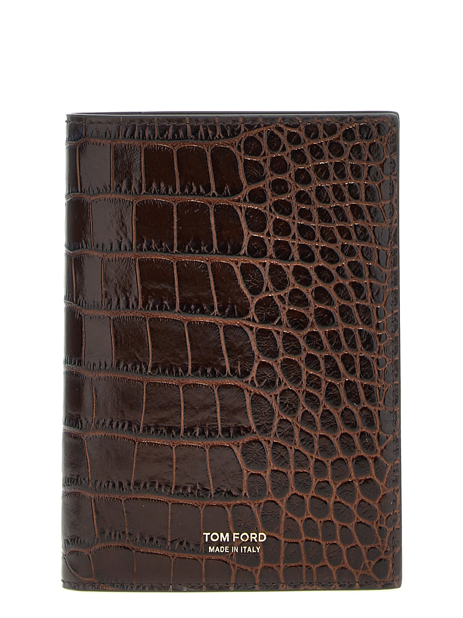 Tom Ford-Croc Print Passport Holder Portafogli Marrone-Uomo