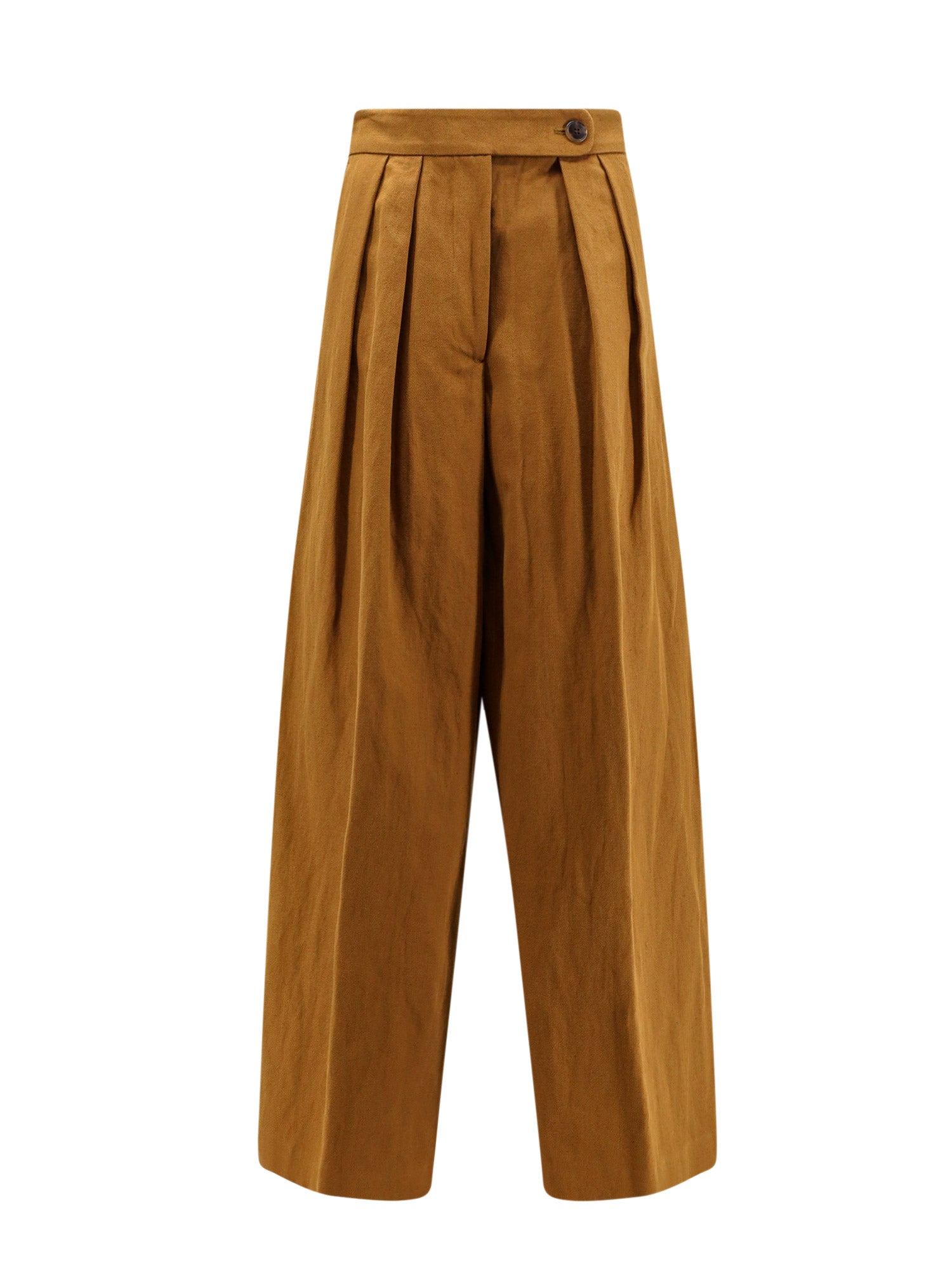 Dries Van Noten-Pantalone in cotone e lino con pinces frontali-Donna