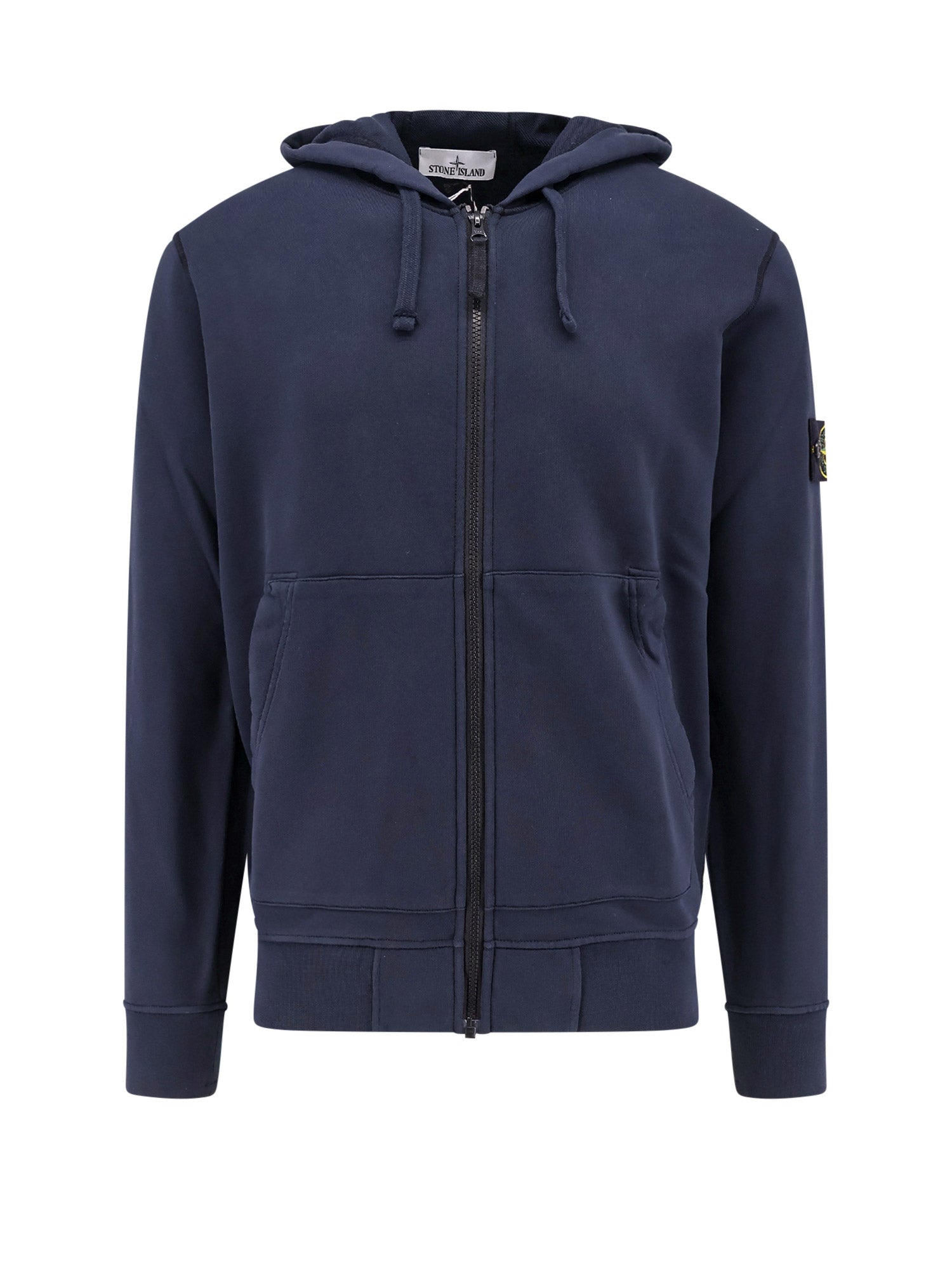 Stone Island-Felpa in cotone con patch logo amovibile-Uomo