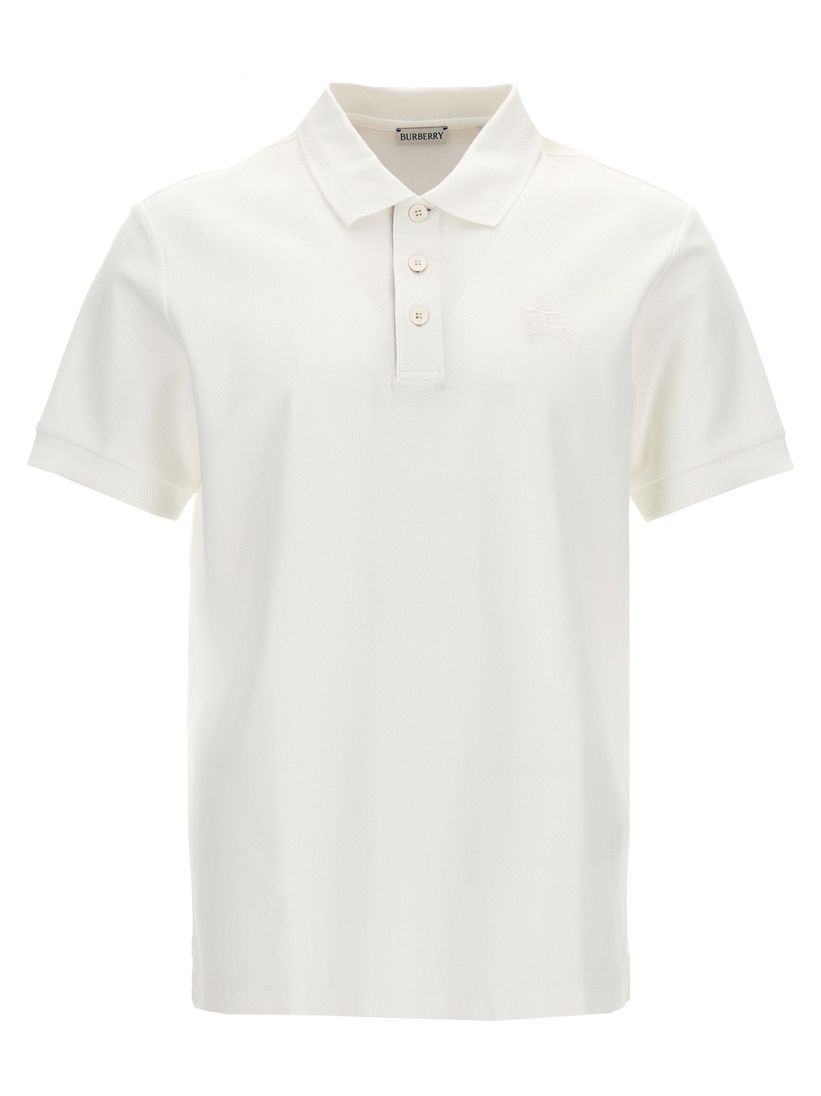 Burberry-Logo Embroidery Shirt Polo Bianco-Uomo