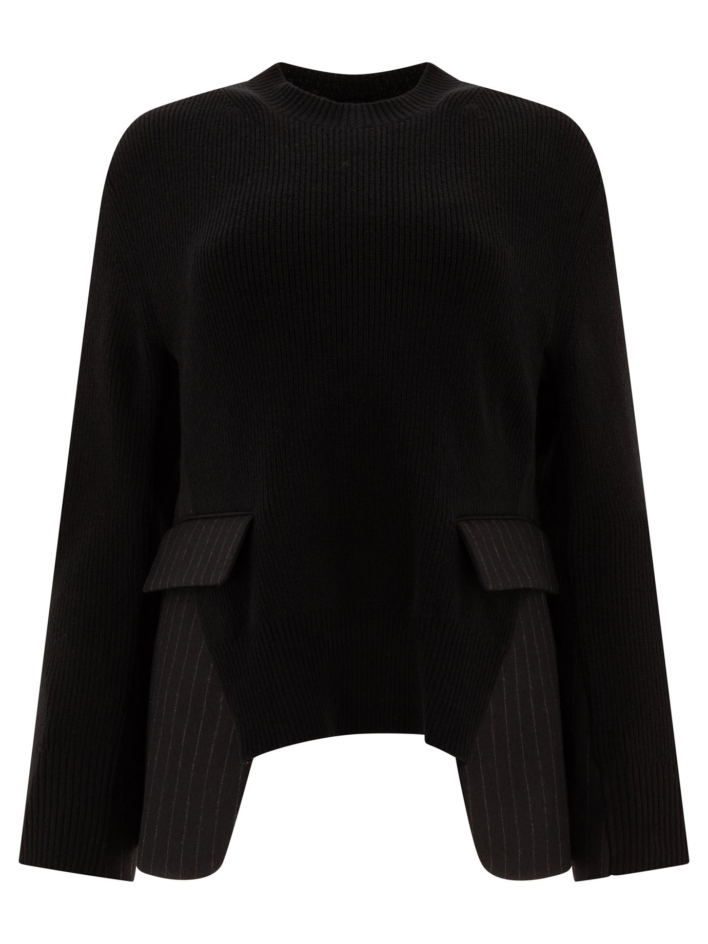 Sacai-Chalk Stripe X Knit Knitwear Nero-Donna