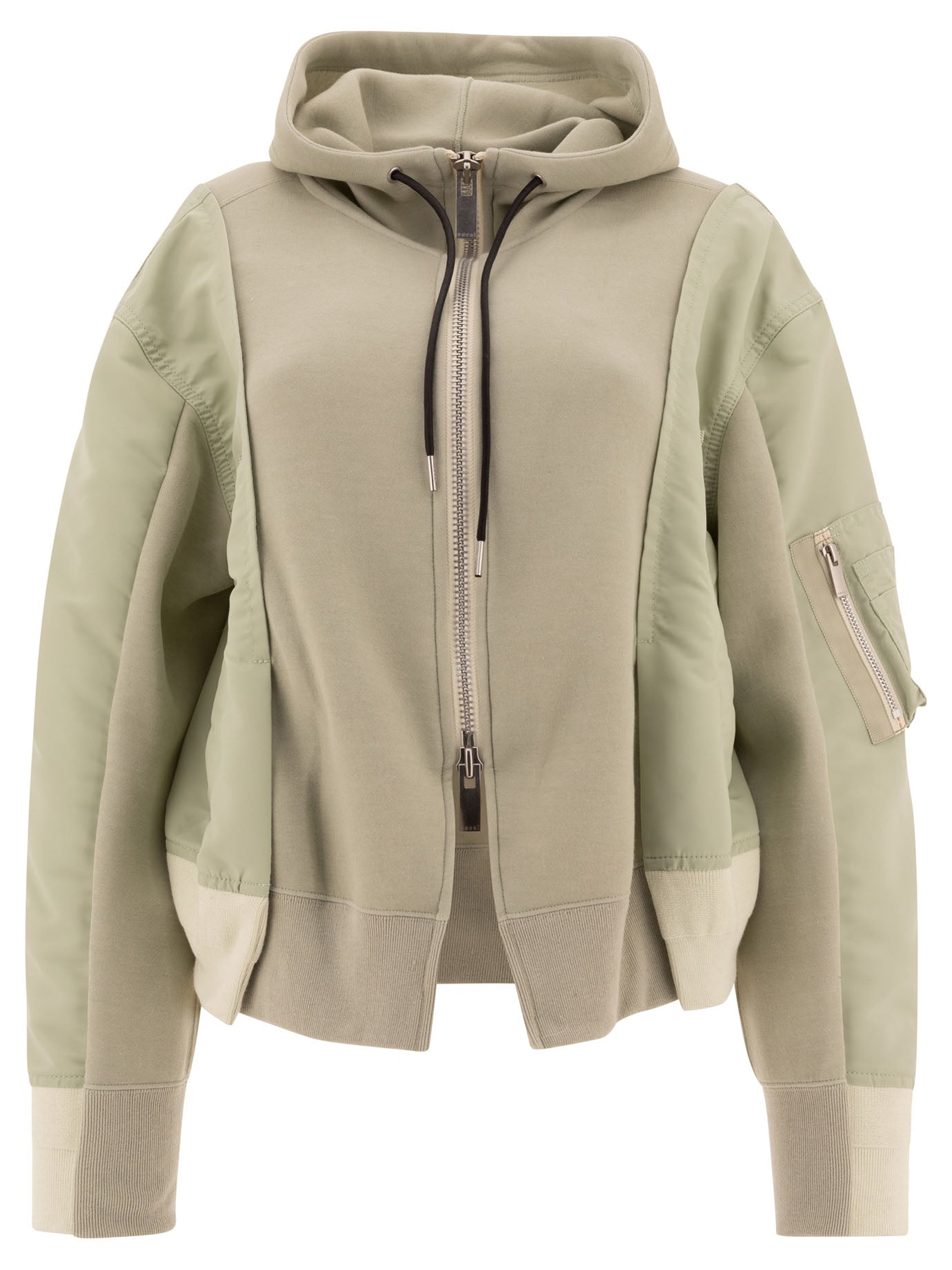 Sacai-Nylon Twill X Sponge Sweatshirts Verde-Donna