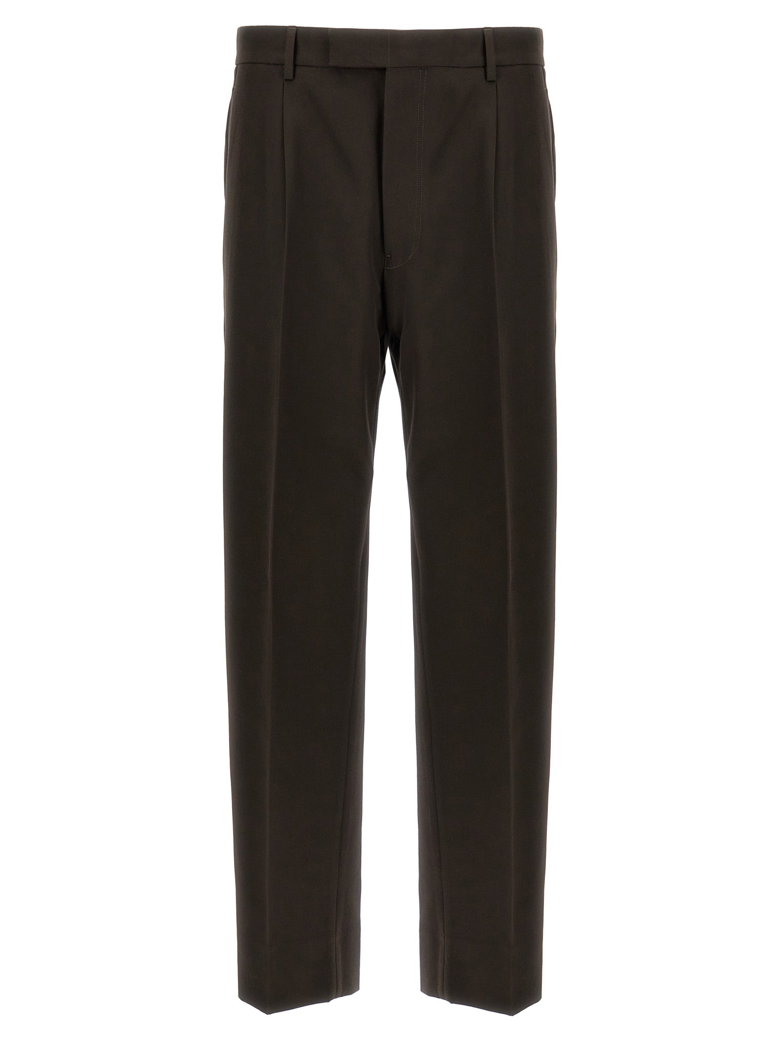 Zegna-Front Pleat Pantaloni Marrone-Uomo