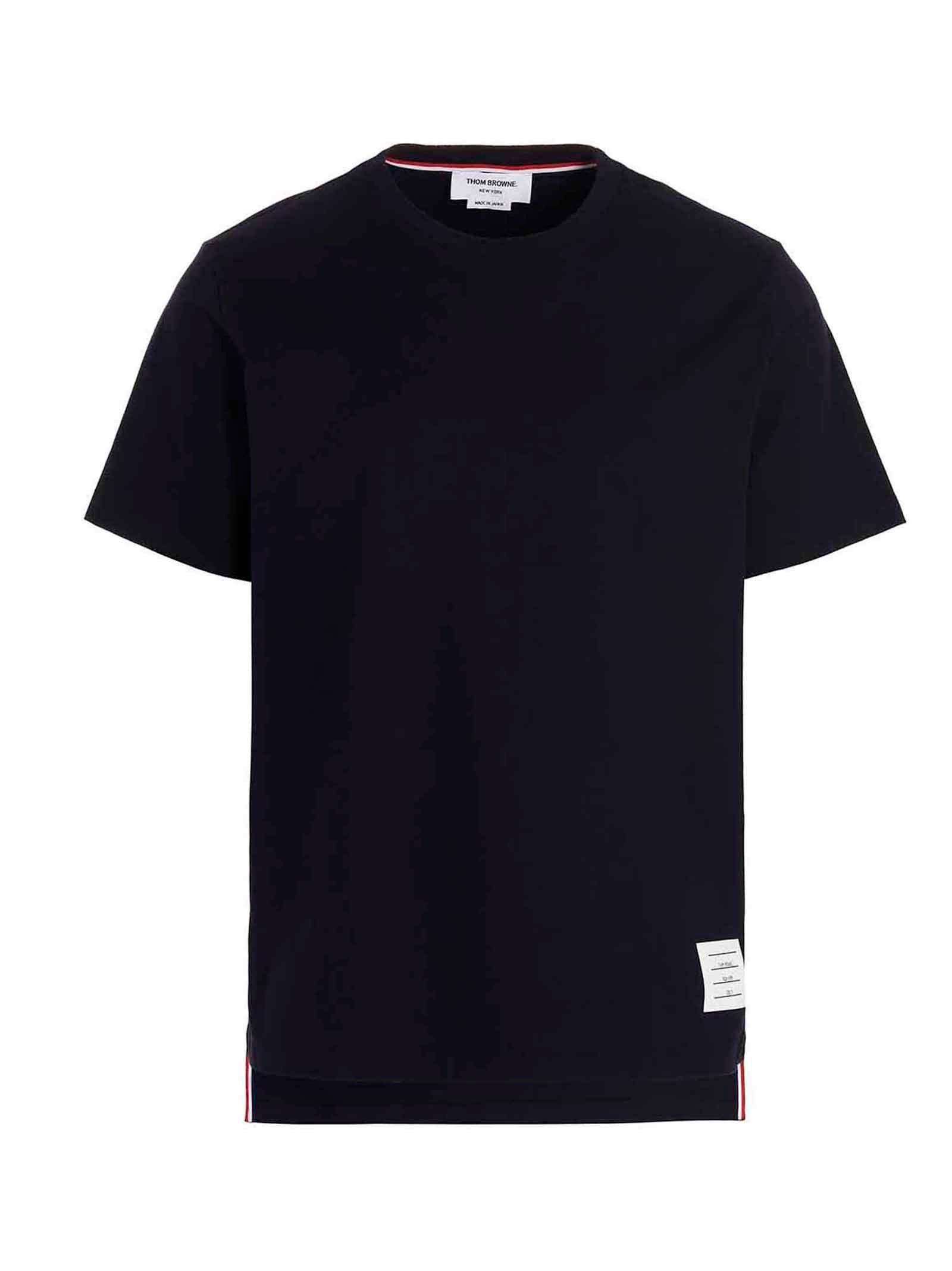 Thom Browne-Logo T Shirt Blu-Uomo