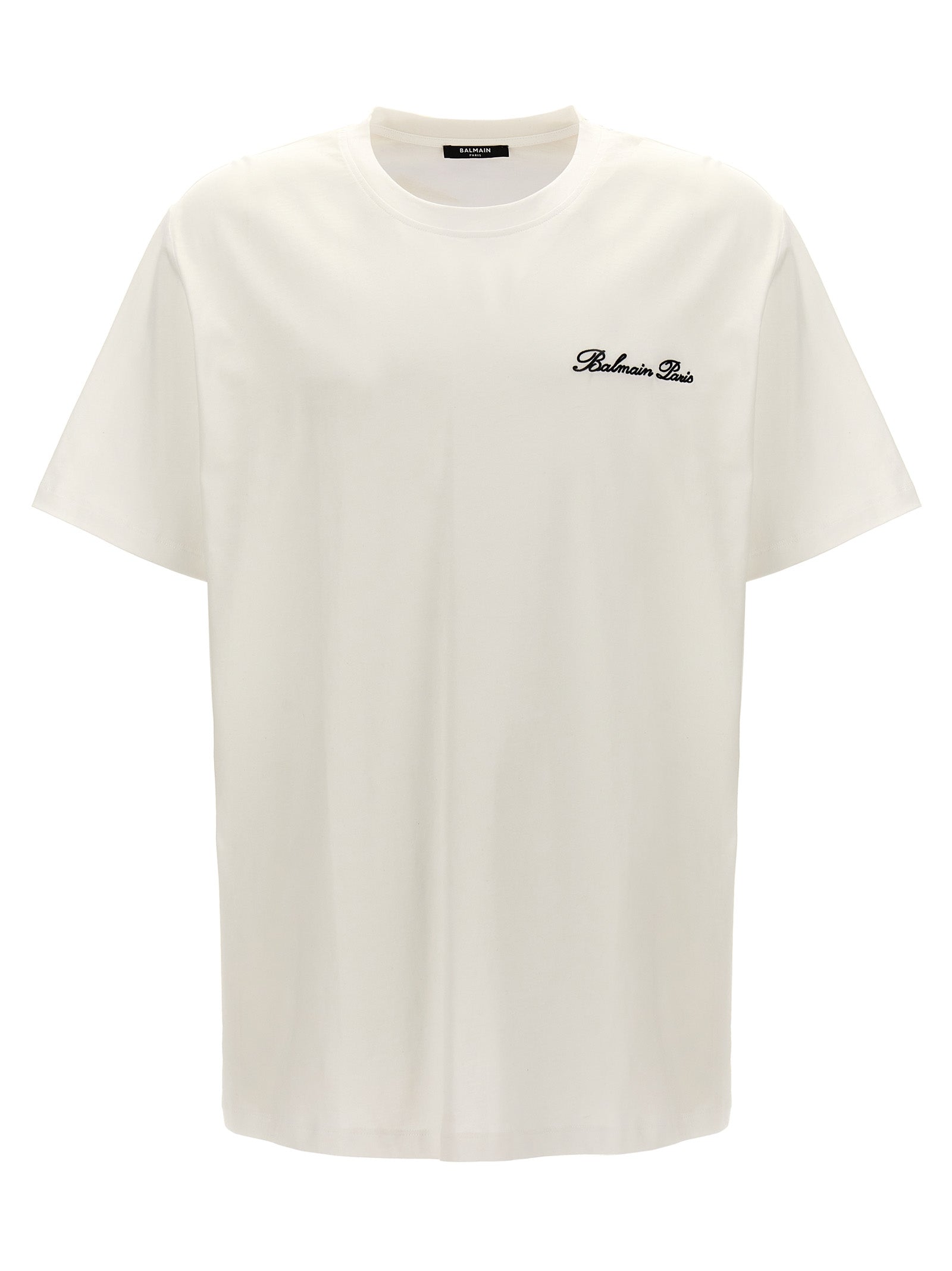 Balmain-Balmain Signature T Shirt Bianco-Uomo