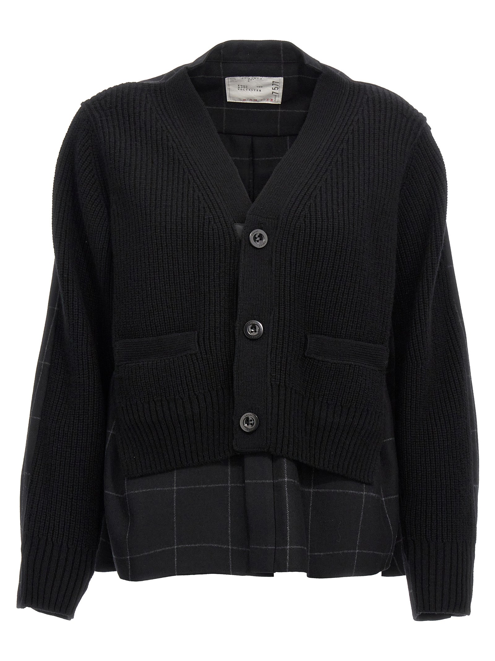 Sacai-Windowpane Knit Maglioni Nero-Donna