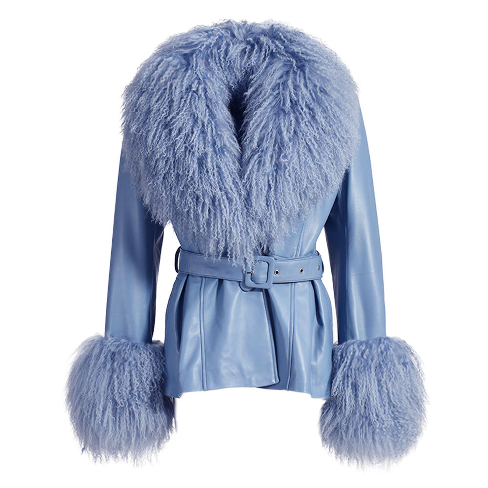 Wanan Touch-Giacca Pegghy azzurra in Pelle di agnello-Donna -Marrone