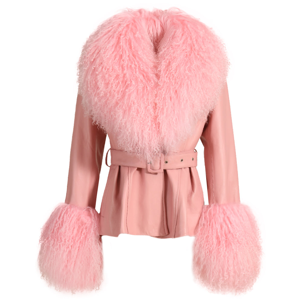 Wanan Touch-Giacca Pegghy Rosa in Pelle di agnello-Donna -Marrone