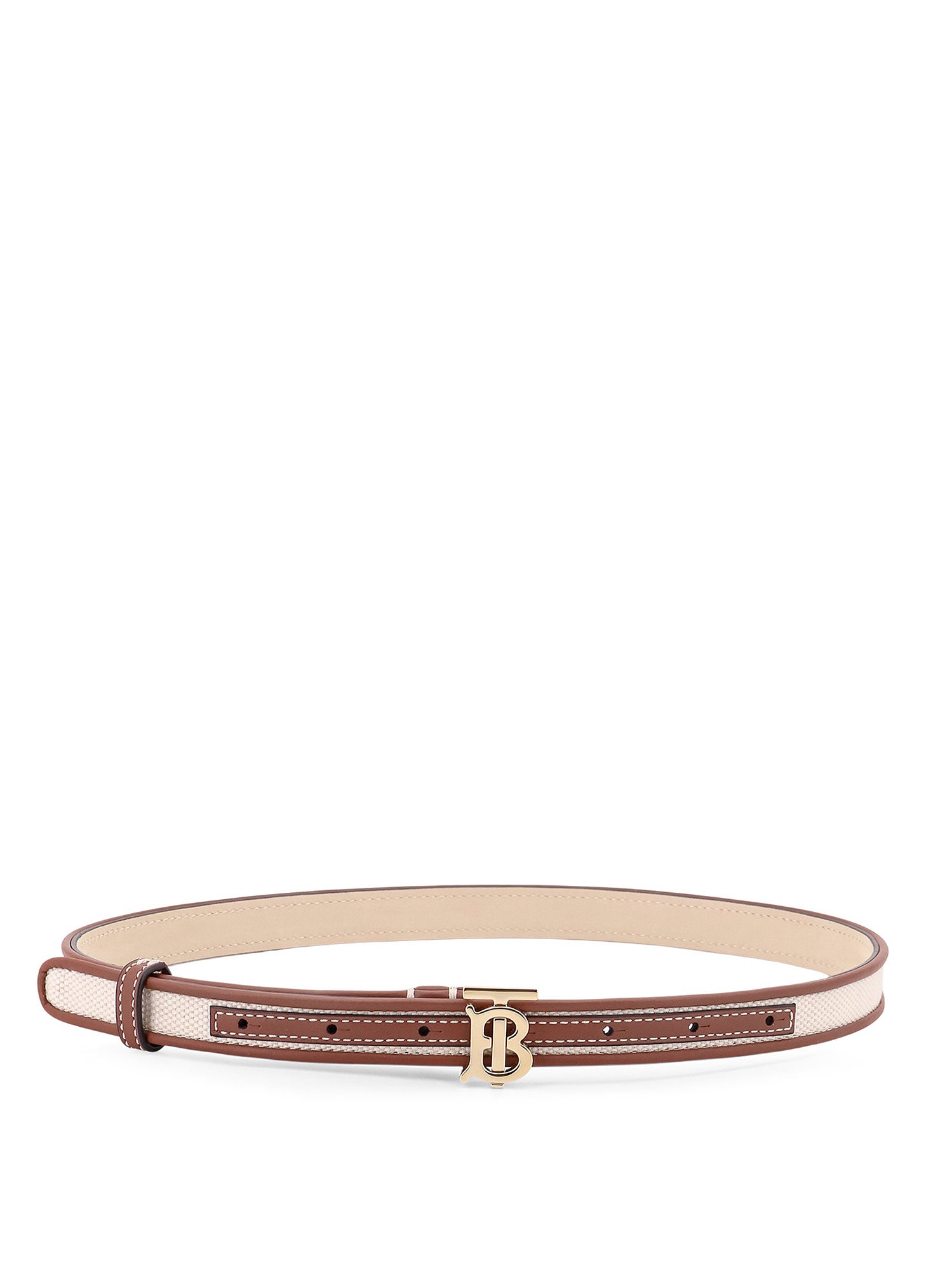 Burberry-Cintura in pelle e tessuto con fibbia TB in metallo gold-Donna