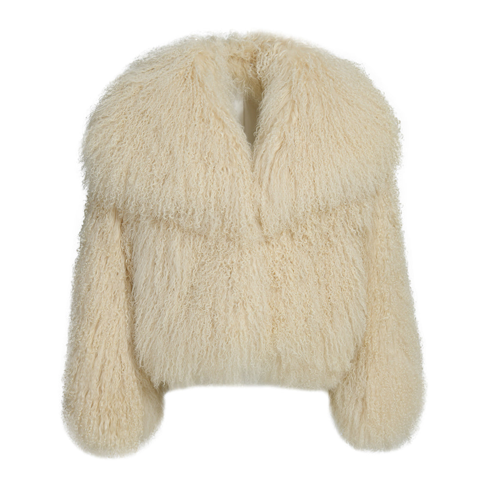 Wanan Touch-Cappotto Loyenne Beige in Pelliccia di Agnello-Donna