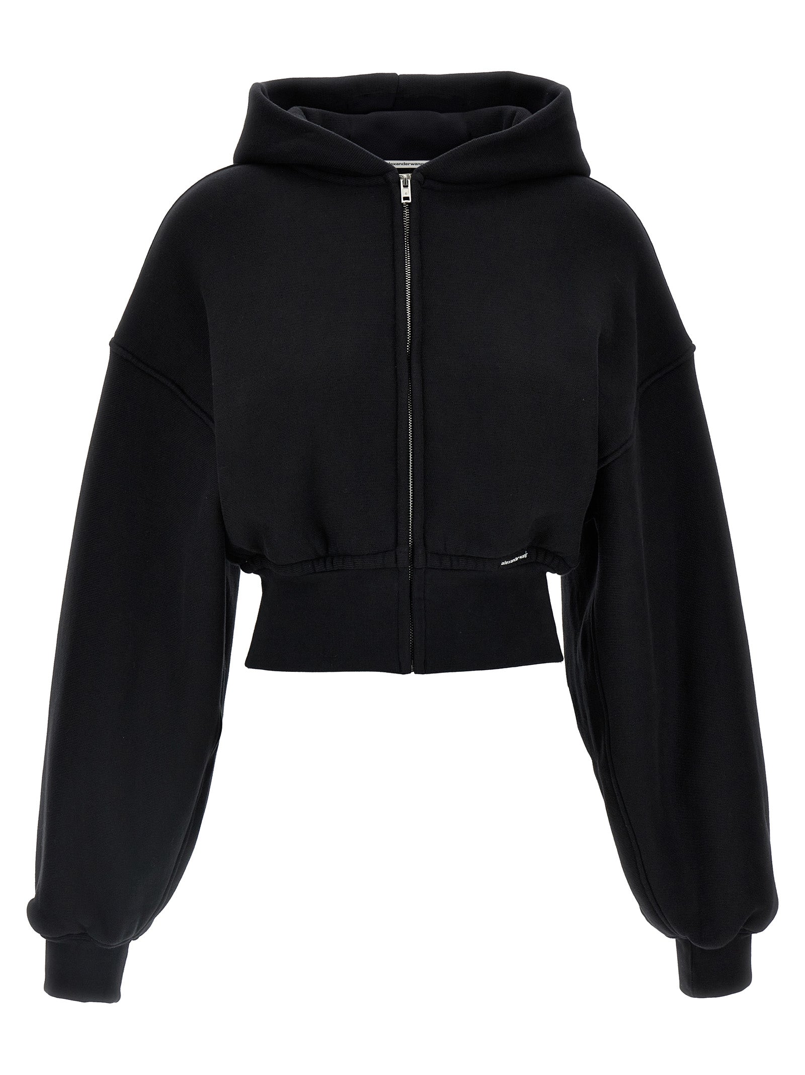 T By Alexander Wang-Cropped Hoodie Felpe Nero-Donna