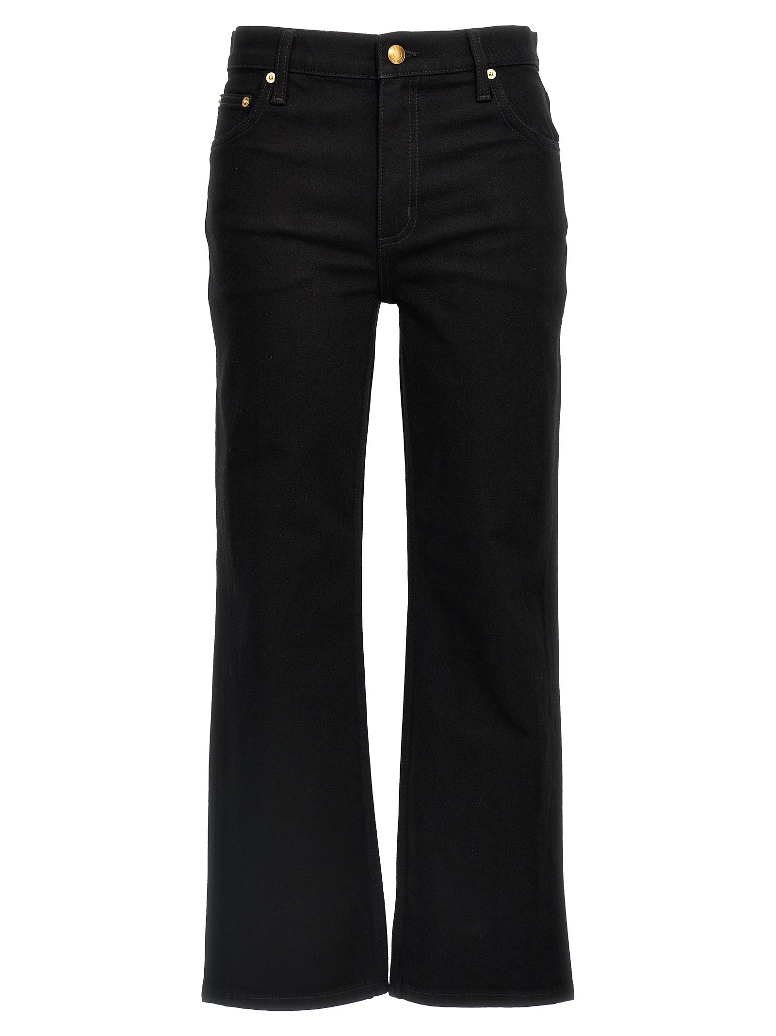 Tory Burch-Cropped Kick Flare Jeans Nero-Donna