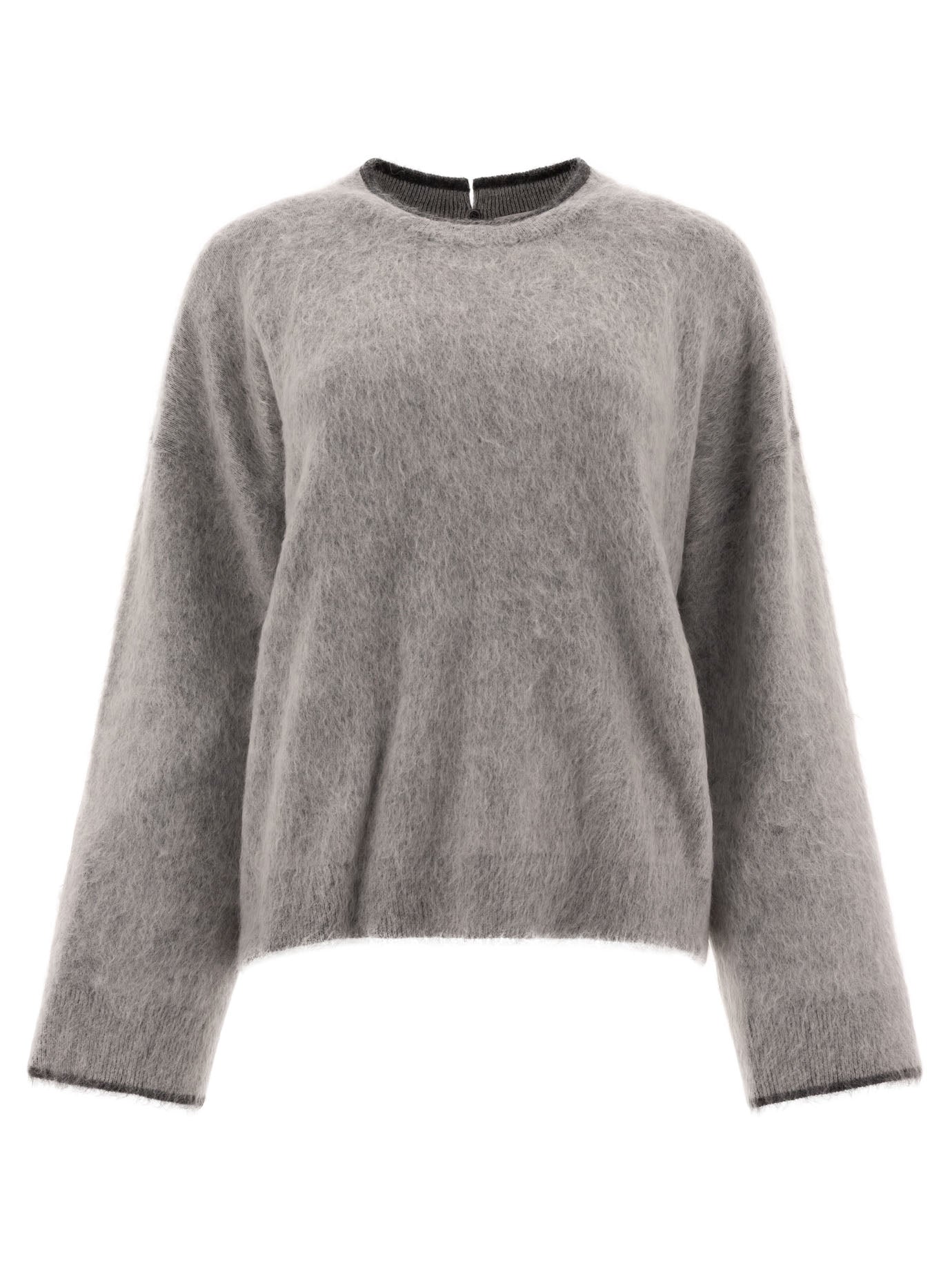 Brunello Cucinelli-Mohair, Wool, Cashmere And Silk Sweater With Monili Knitwear Grey-Donna