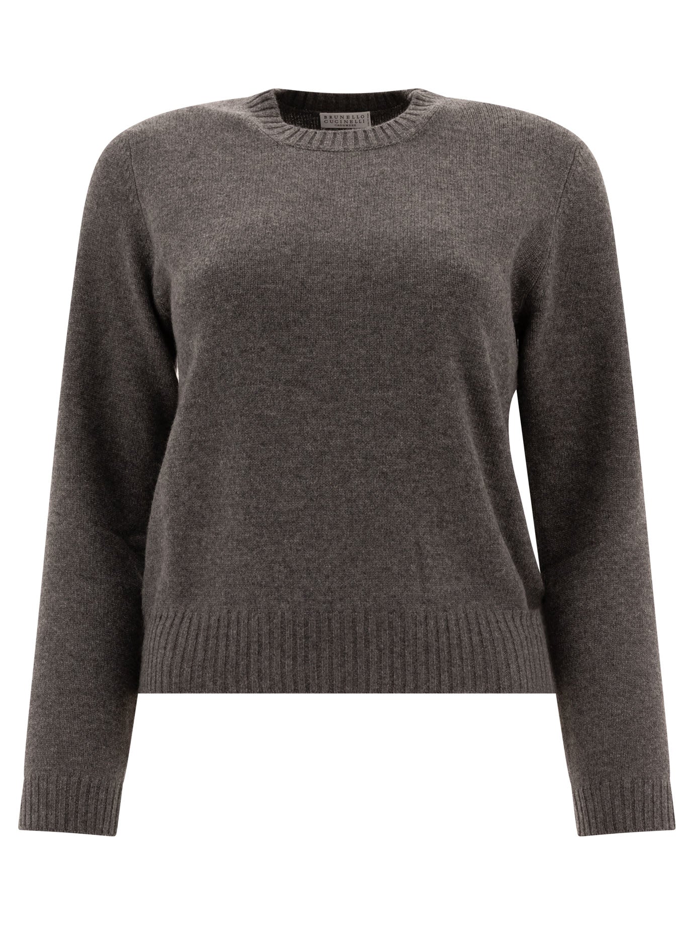 Brunello Cucinelli-Cashmere Sweater With Shiny Cuff Details Knitwear Grey-Donna