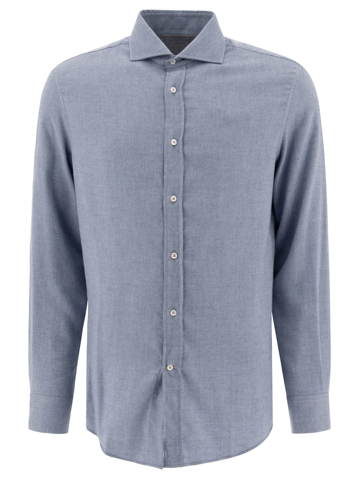 Brunello Cucinelli-Cotton-Blend Shirt Shirts Celeste-Uomo