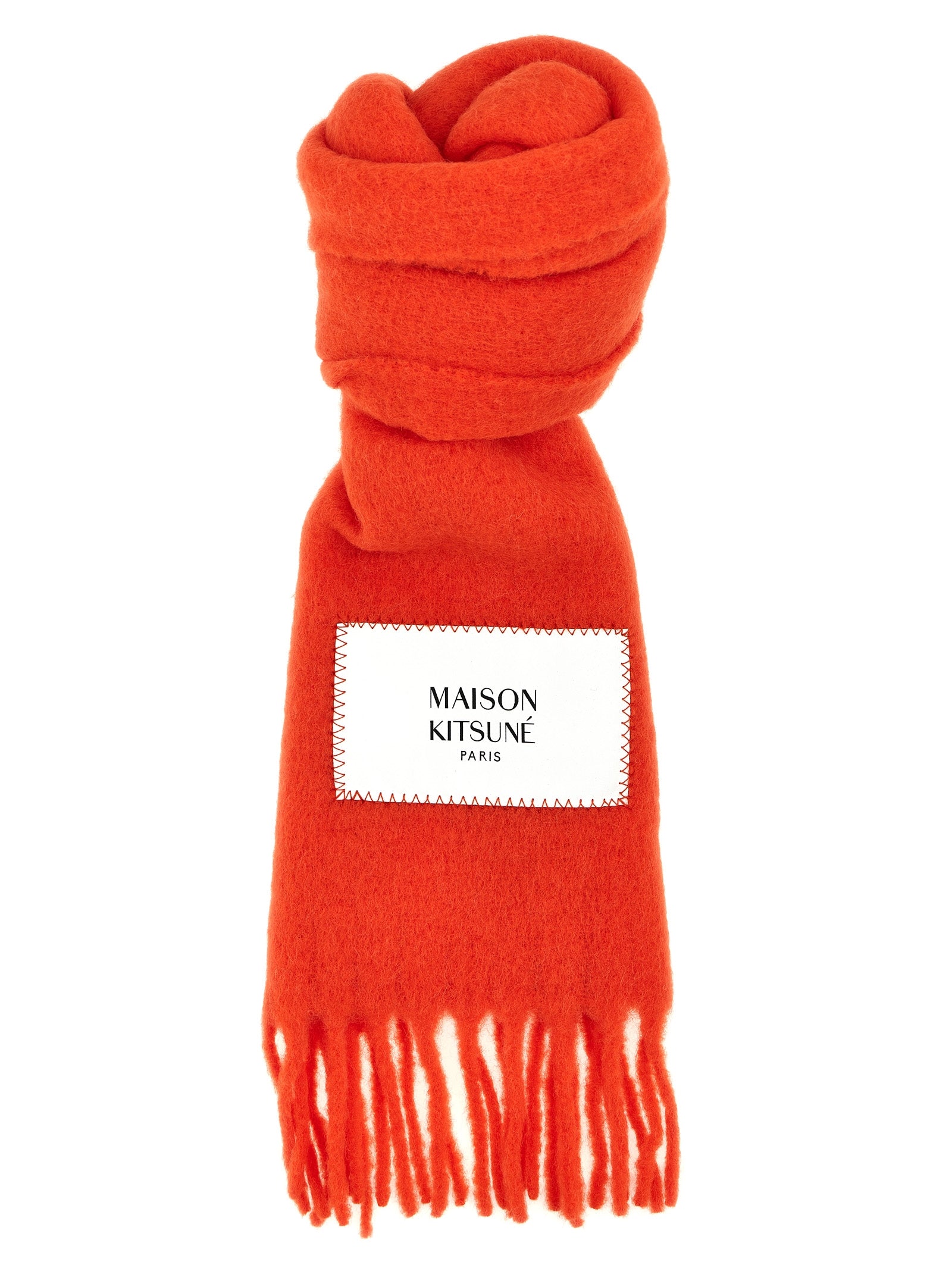 Maison Kitsune-Logo Label Scarf Sciarpe Rosso-Uomo