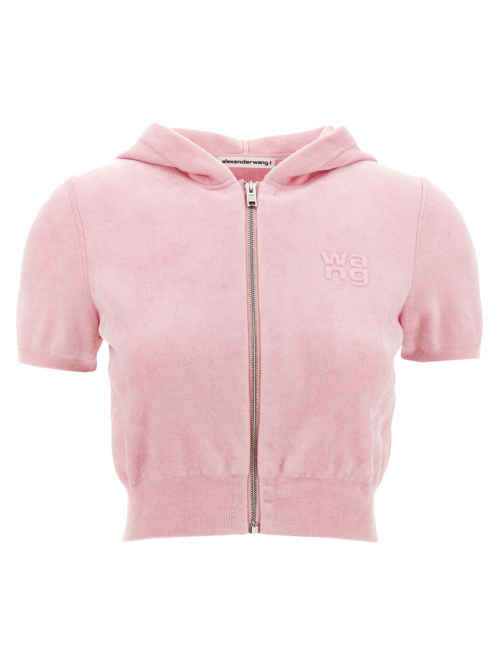 T By Alexander Wang-Logo Chenille Cropped Hoodie Felpe Rosa-Donna