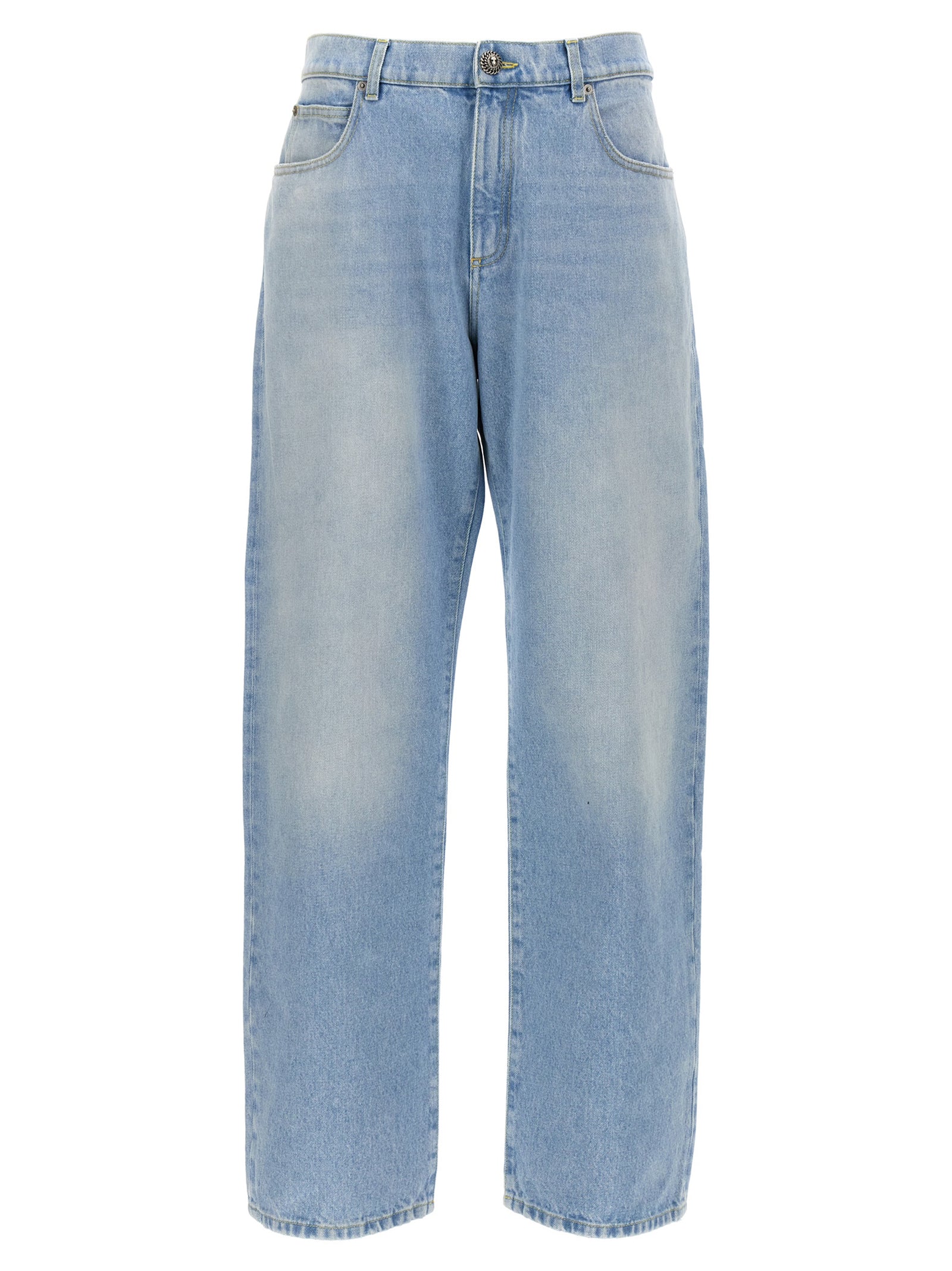 Balmain-Loose Jeans Celeste-Uomo