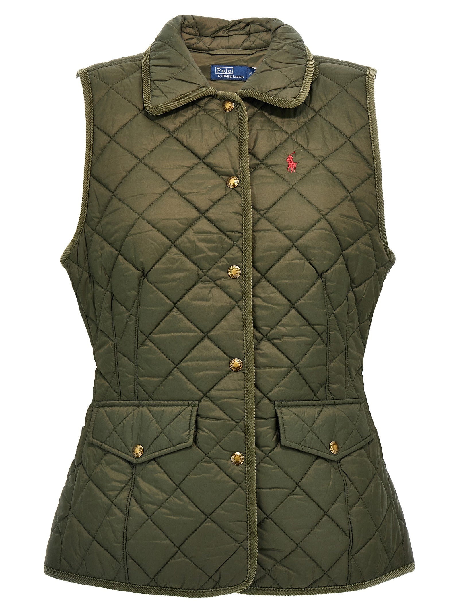 Polo Ralph Lauren-Logo Embroidery Quilted Vest Gilet Verde-Donna