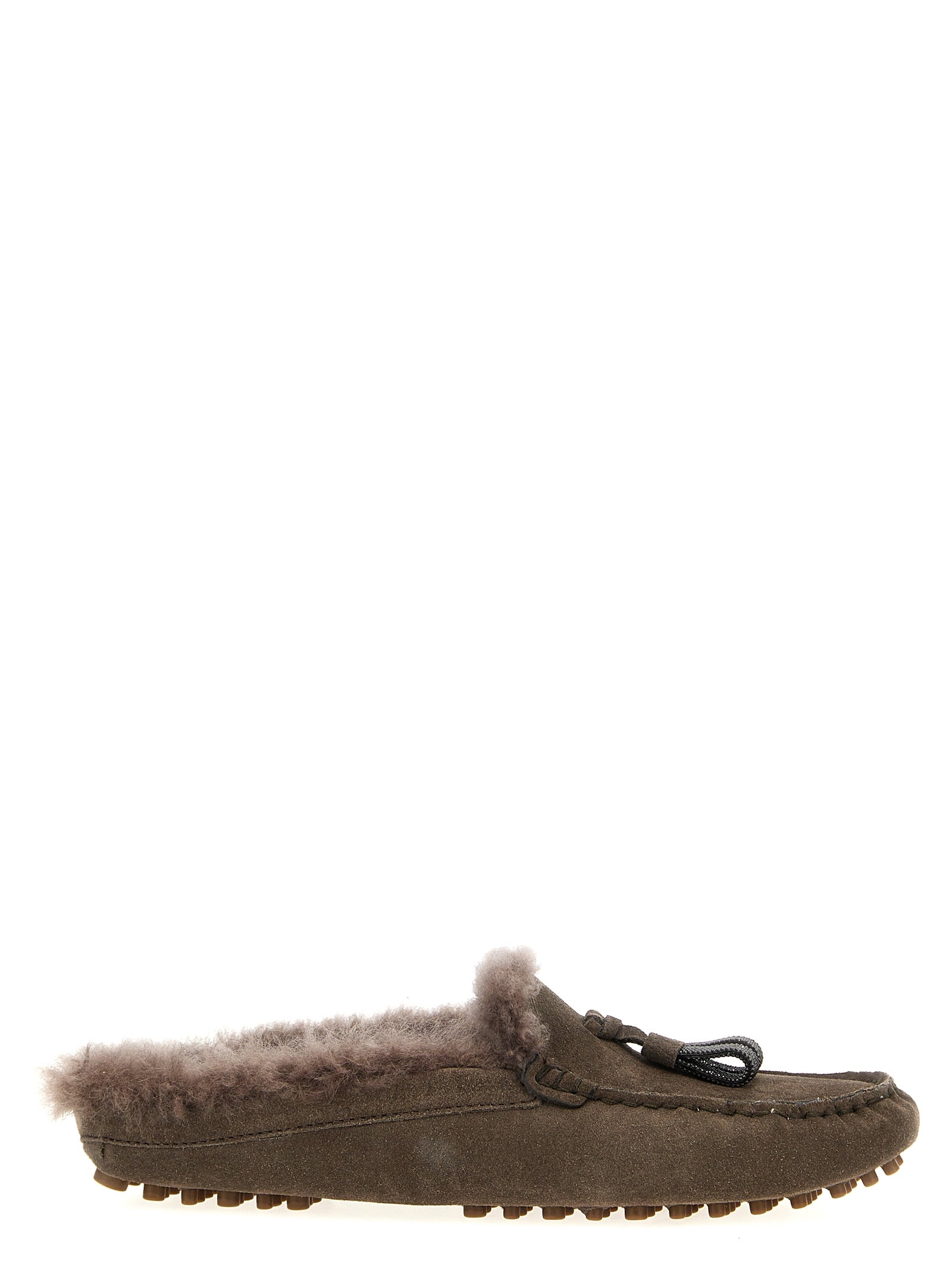 Brunello Cucinelli-Suede Fur Mocassini Marrone-Donna