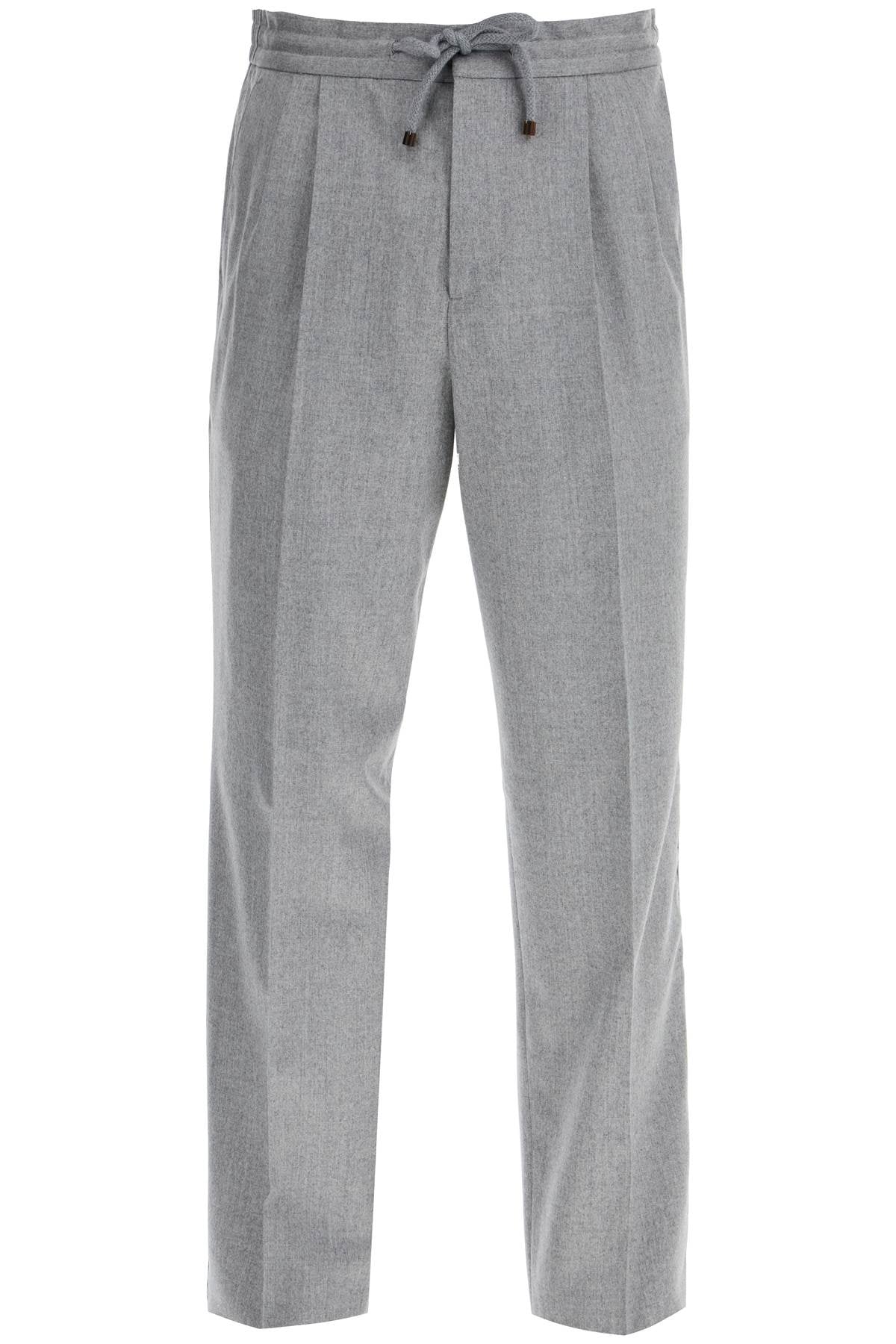 Brunello Cucinelli-Pantaloni Leisure Fit In Flanella Di Lana-Uomo