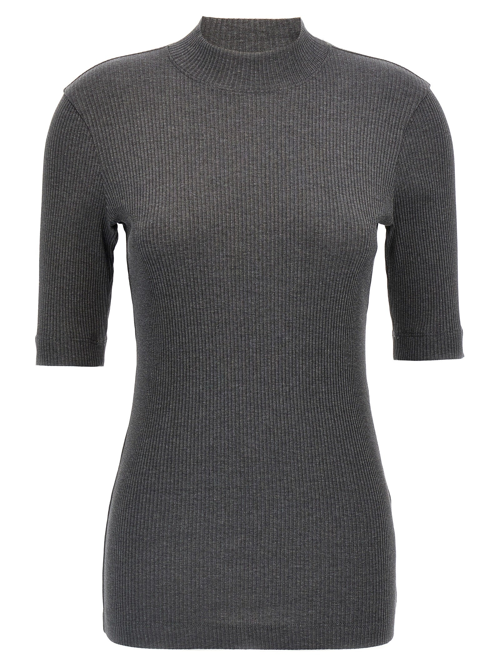 Brunello Cucinelli-Ribbed T Shirt Grigio-Donna